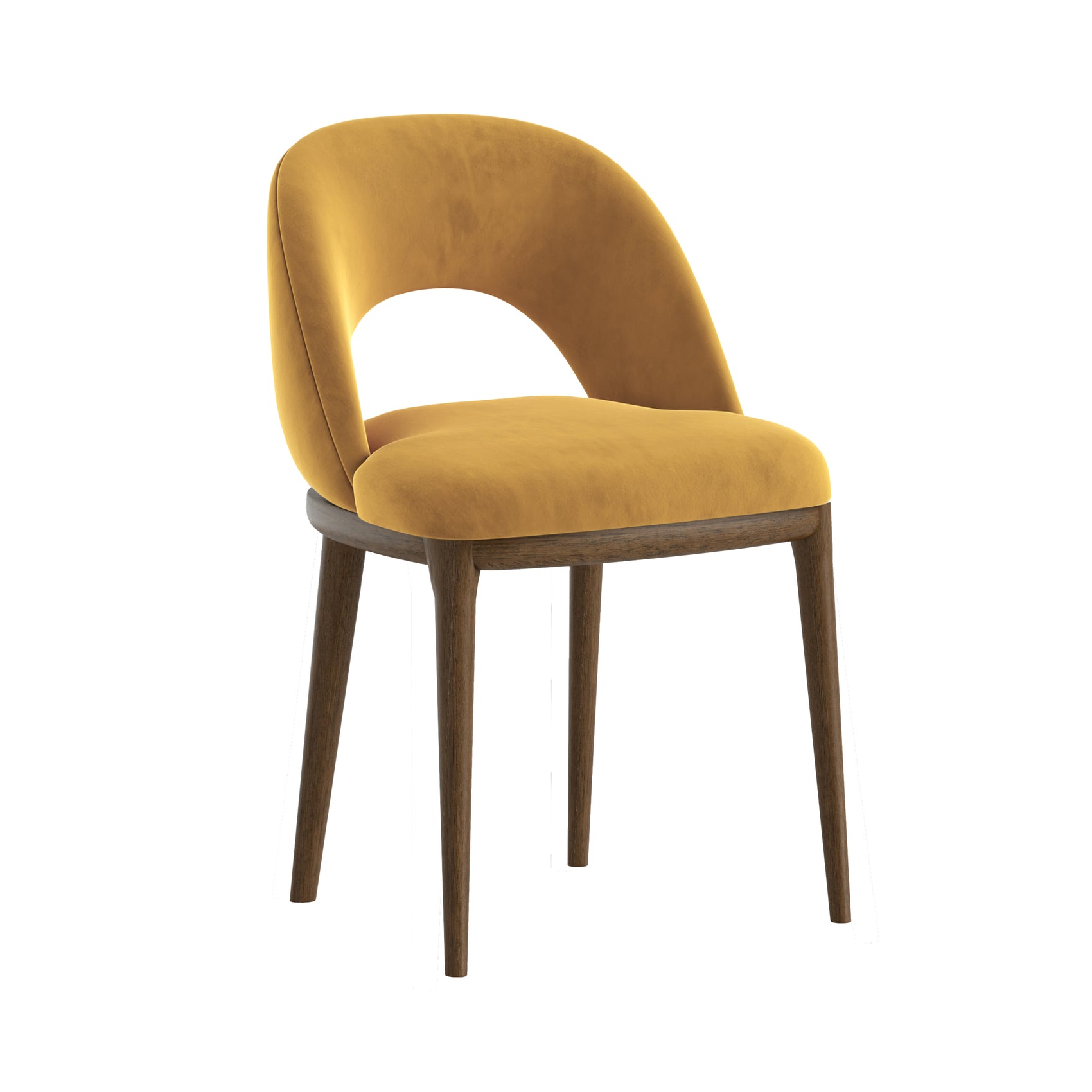 Set of 2 Arden Mustard Velvet & Brown Wood Dining Chairs
