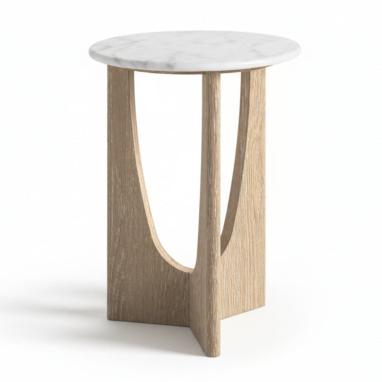 Brooklyn Oak Wood & White Marble Round Side Table