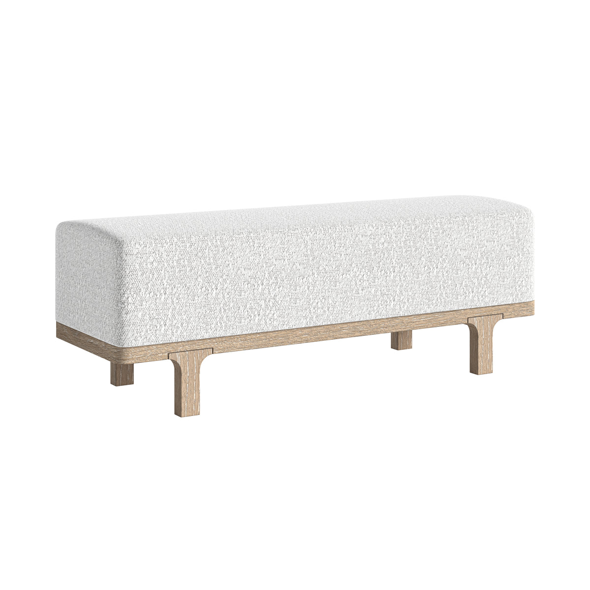 Brooklyn White Boucle & Oak Wood Bench
