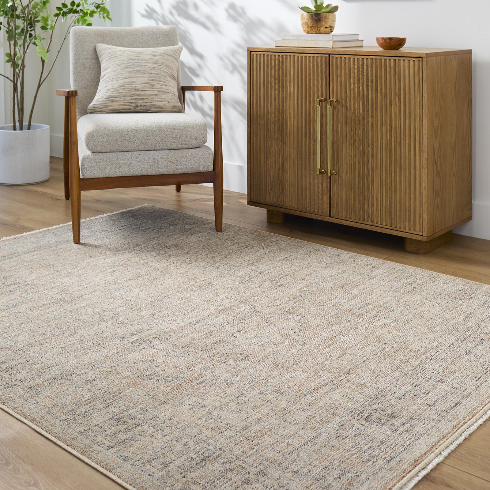 Maria Elena Galey Alix Vintage Traditional Vintage Boho Fringe Brown & Beige Polyester Rug 194x275cm - second room setting