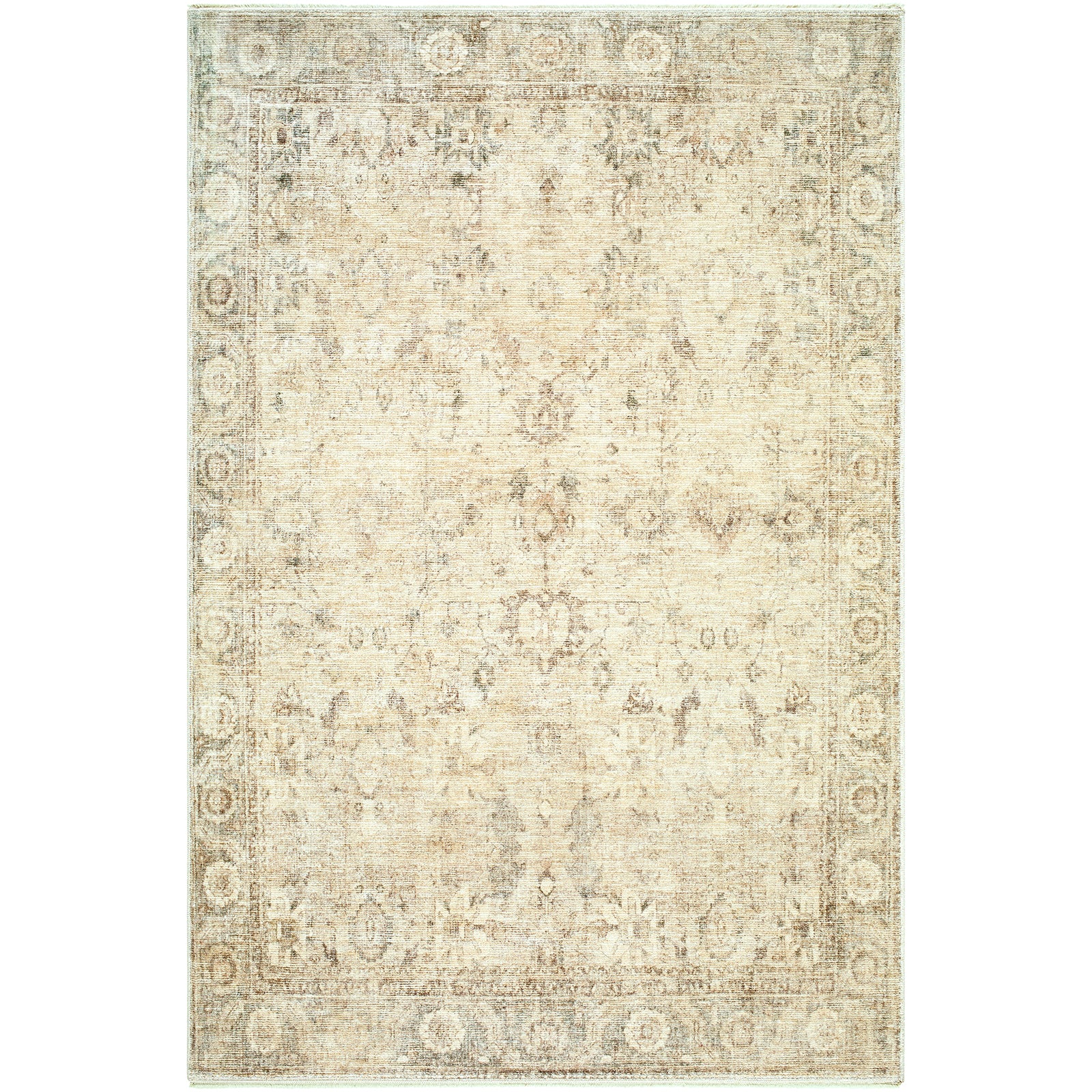 Fetscher Galey Alix Vintage Traditional Vintage Boho Fringe Beige & Olive Polyester Rug 152x229cm - product image