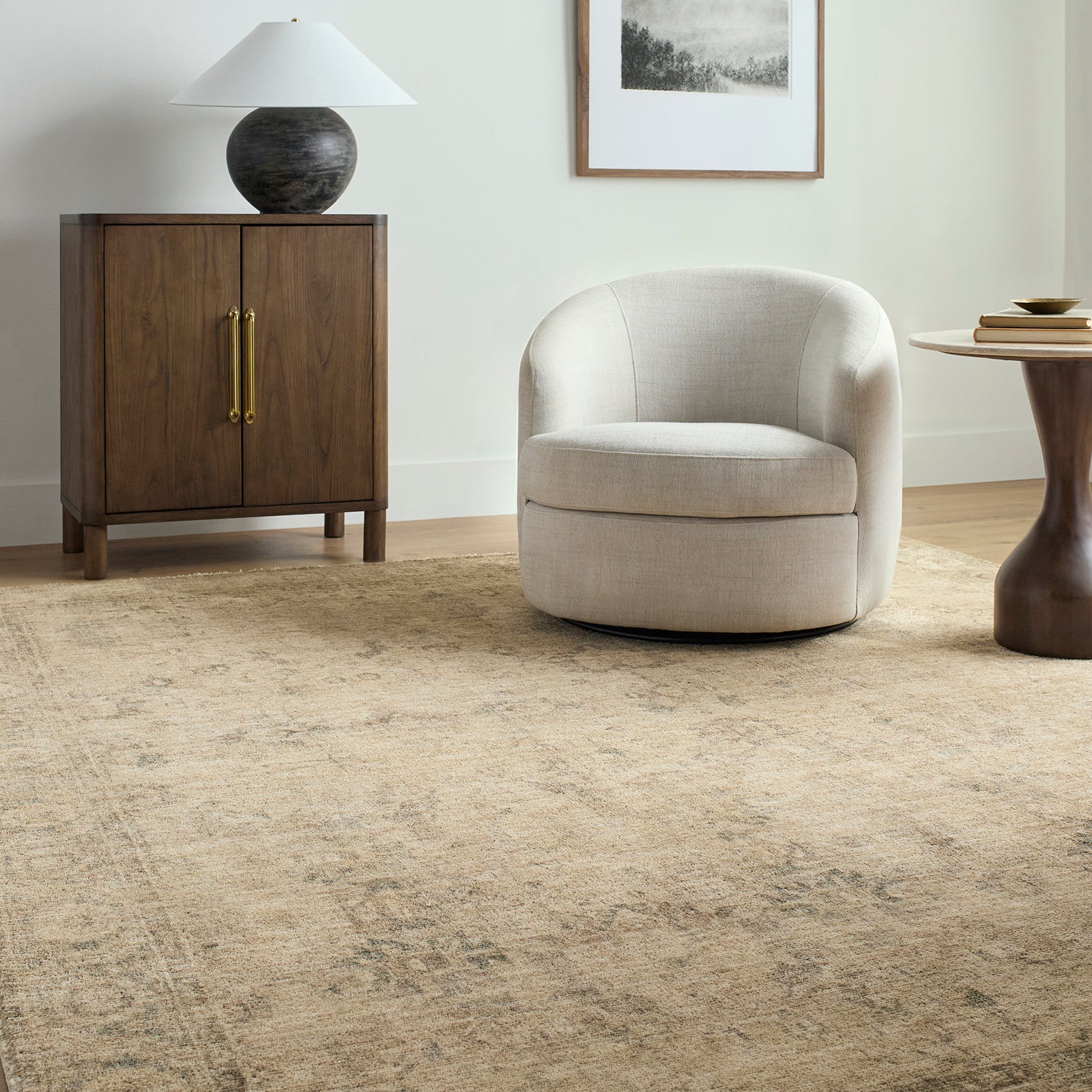 Fetscher Galey Alix Vintage Traditional Vintage Boho Fringe Beige & Olive Polyester Rug 200x290cm - room setting