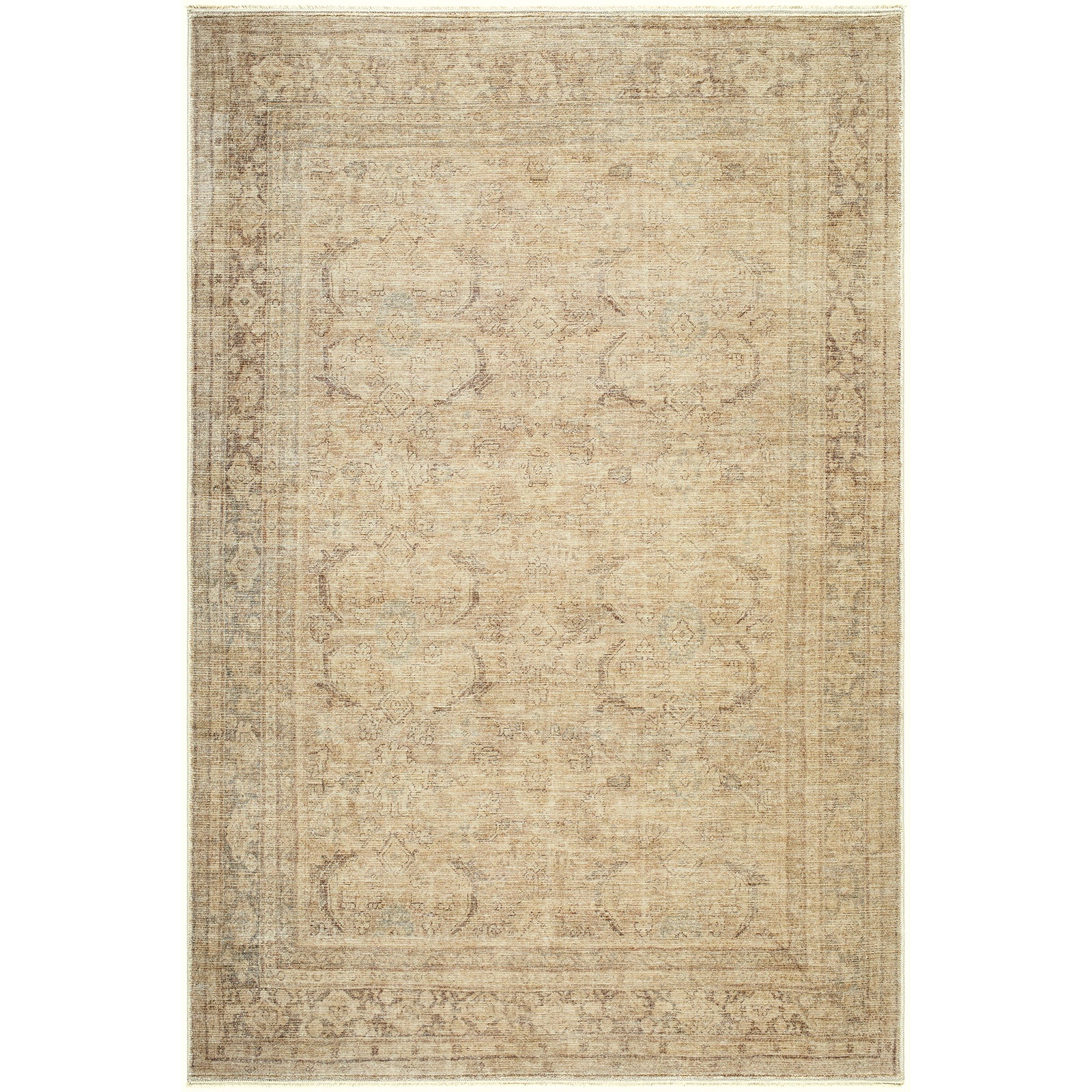 Fetscher Galey Alix Vintage Traditional Vintage Boho Fringe Tan & Dusty Sage Polyester Rug 200x290cm - product image