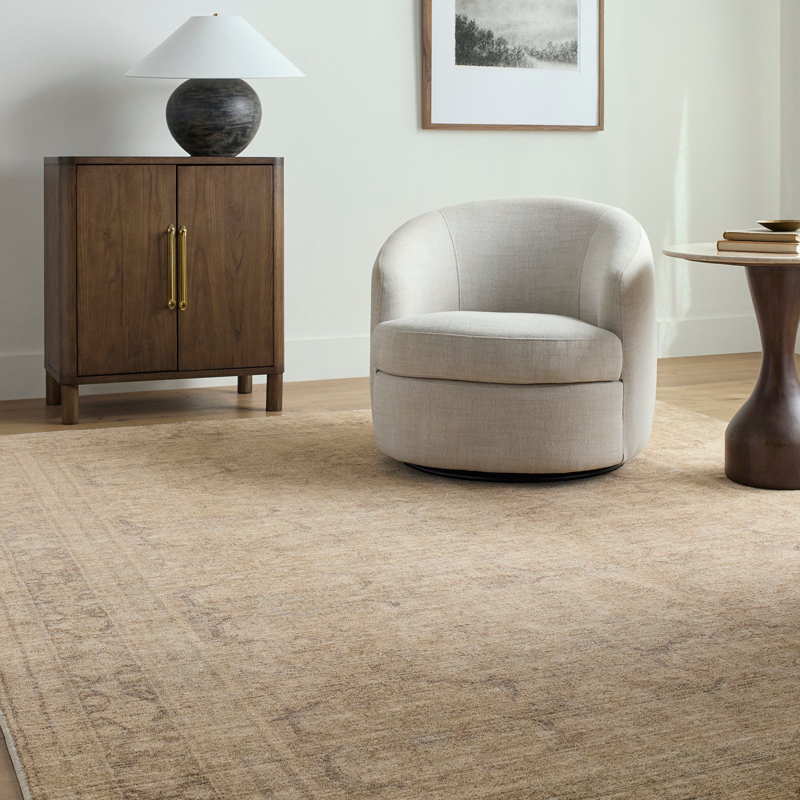 Fetscher Galey Alix Vintage Traditional Vintage Boho Fringe Tan & Dusty Sage Polyester Rug 152x229cm - room setting