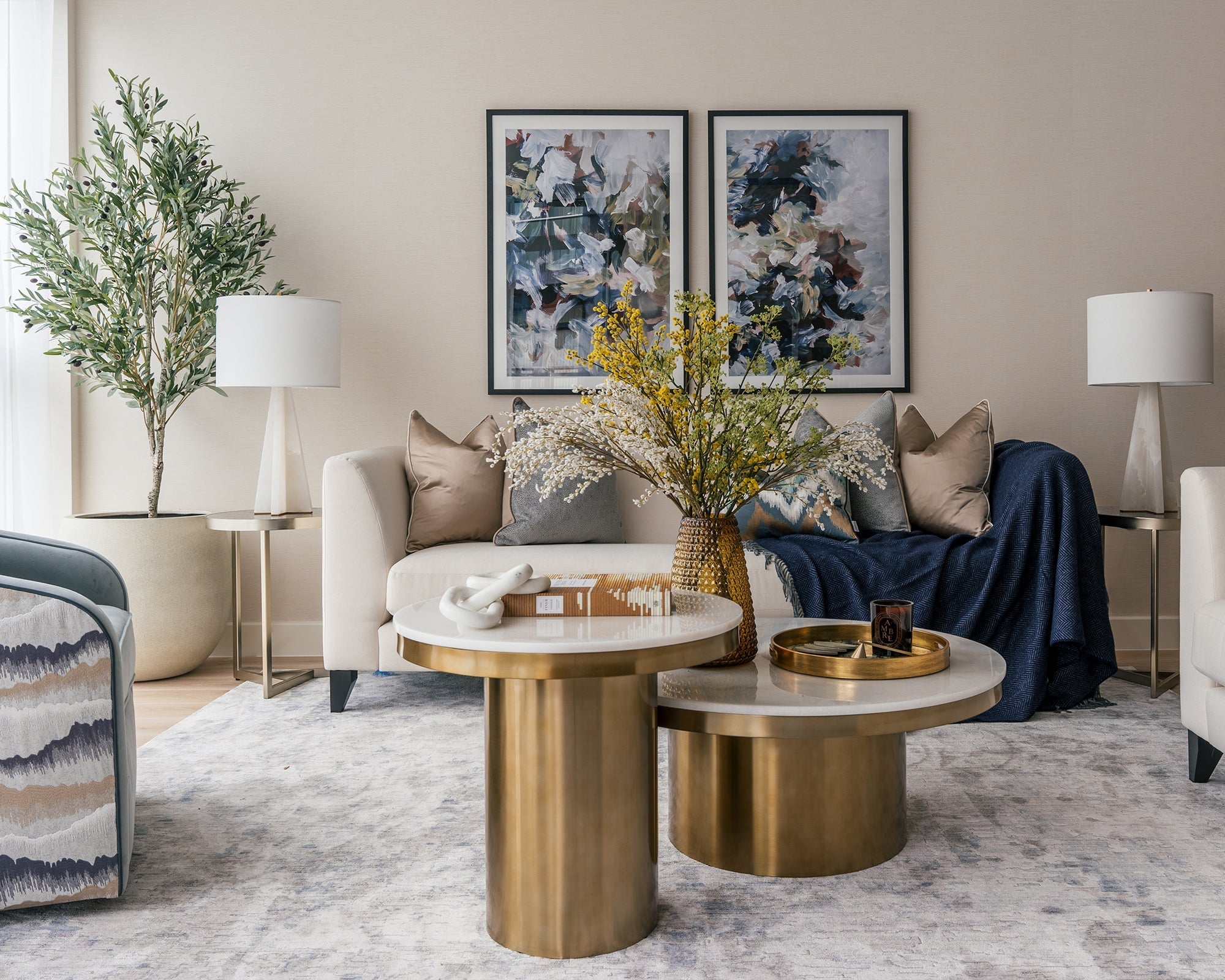 Camden Round Coffee Table - White Marble & Brushed Brass