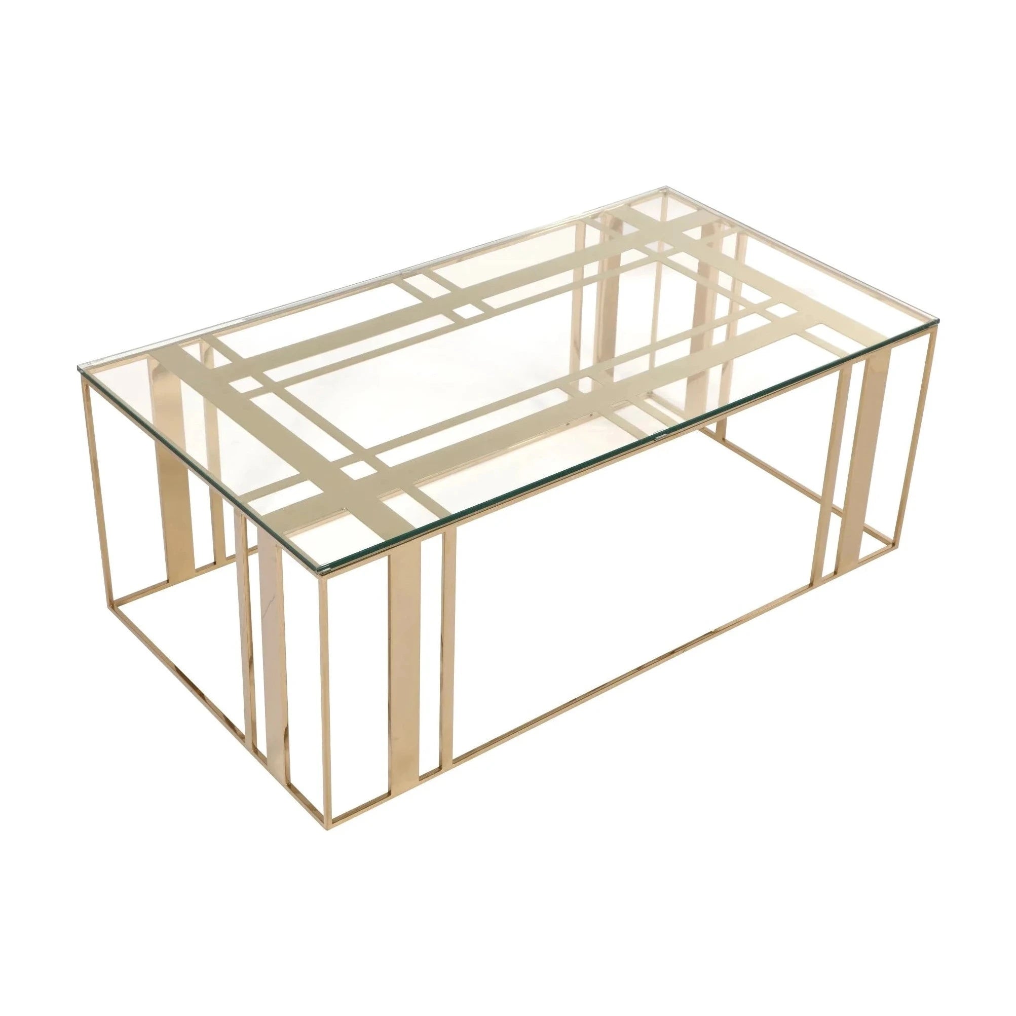 Lafayette Glass & Polished Brass Rectangular Coffee Table