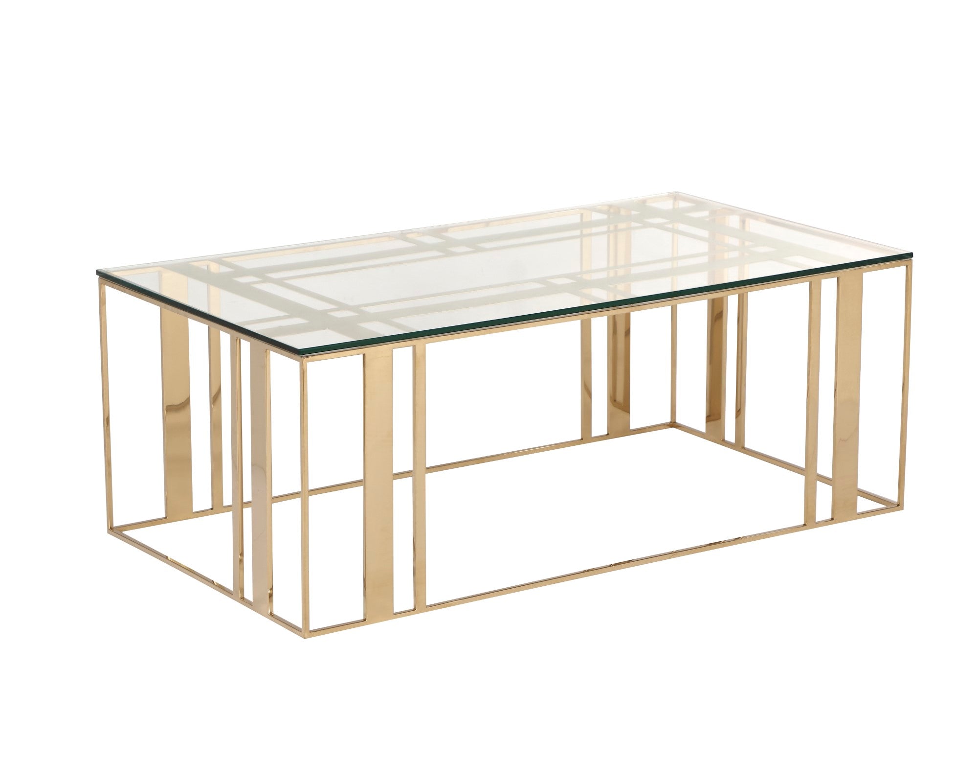 Lafayette Rectangle Coffee Table - Glass & Polished Brass