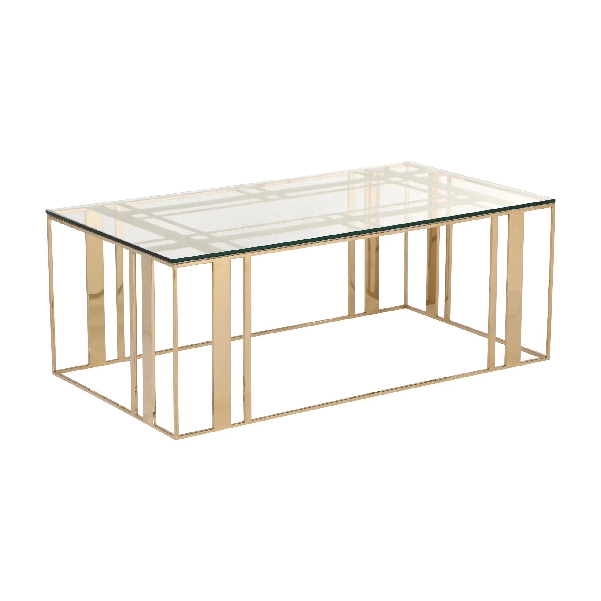 Lafayette Glass & Polished Brass Rectangular Coffee Table