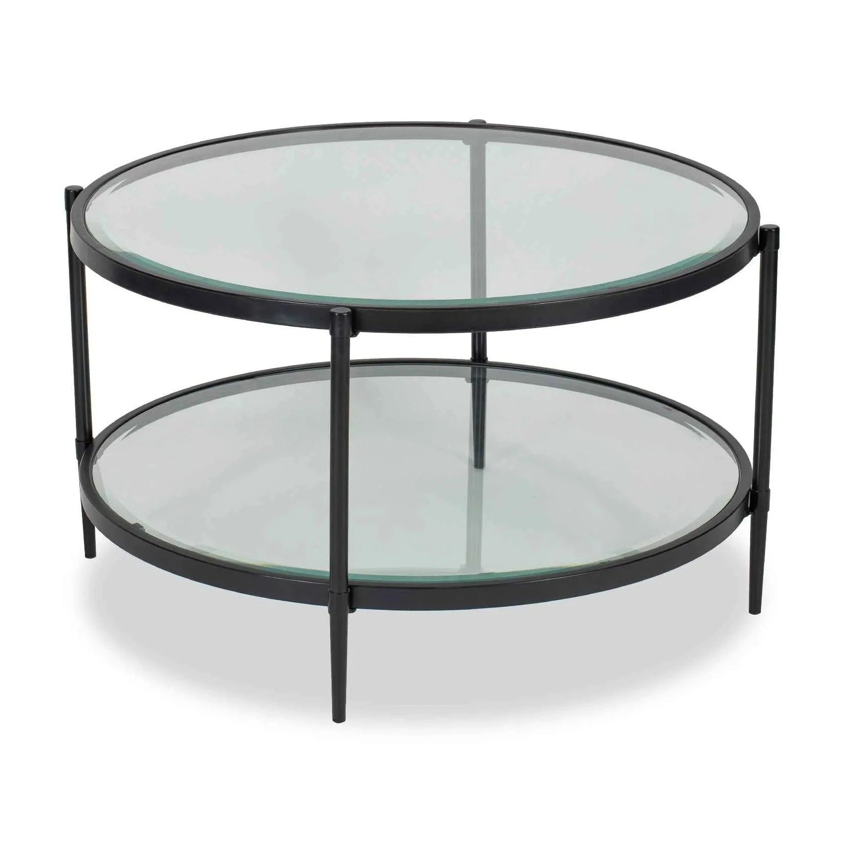 Adlon Industrial Brown & Clear Glass Round Coffee Table