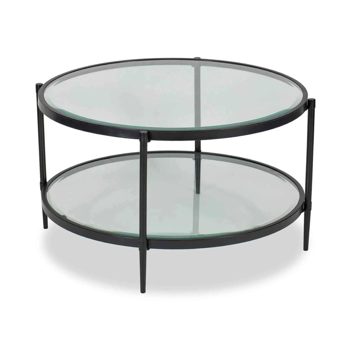 Adlon Industrial Brown & Clear Glass Round Coffee Table