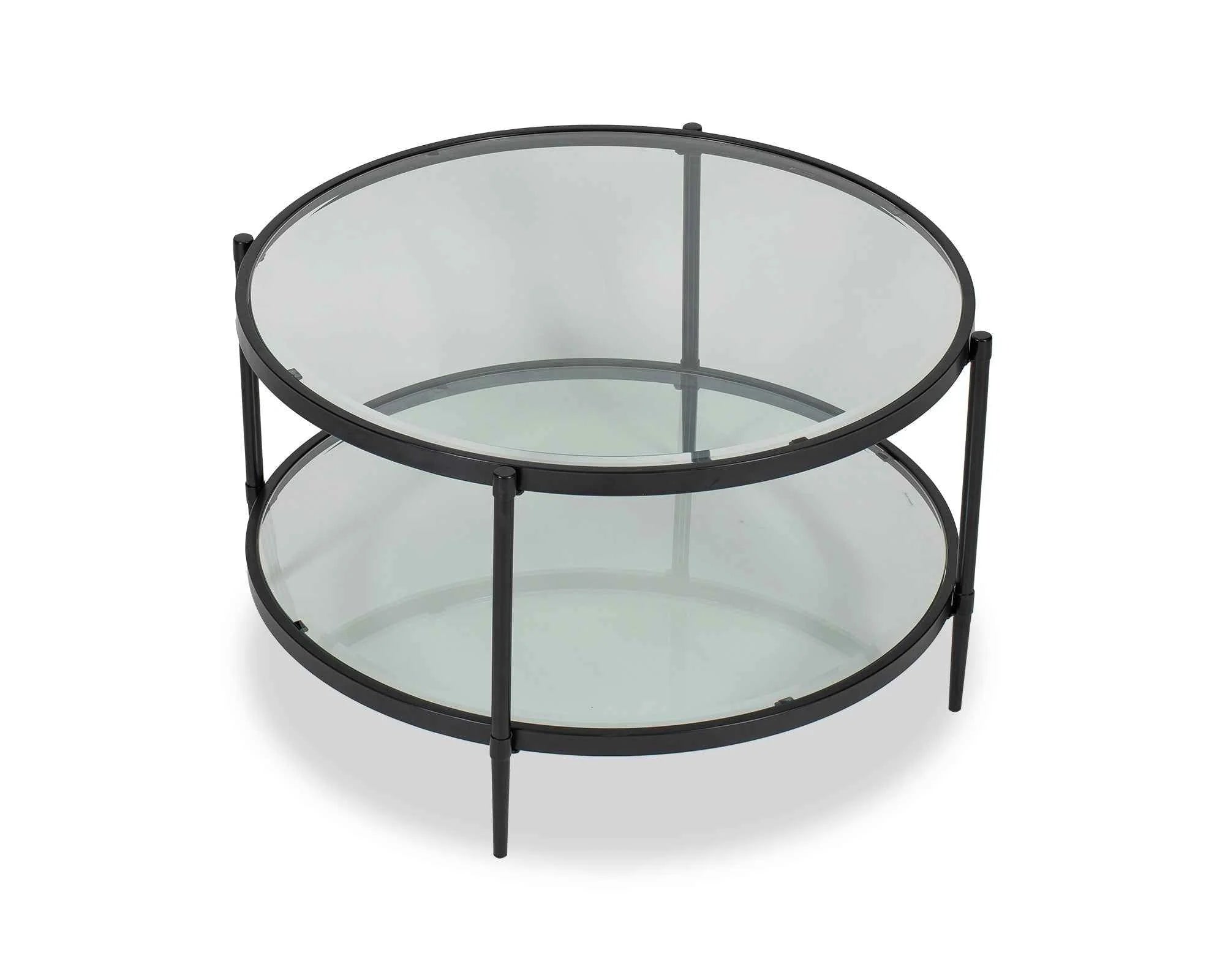 Adlon Industrial Brown & Clear Glass Round Coffee Table