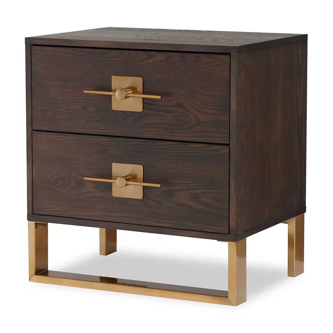 Ophir 2 Drawers Dark Brown Wood Bedside Table