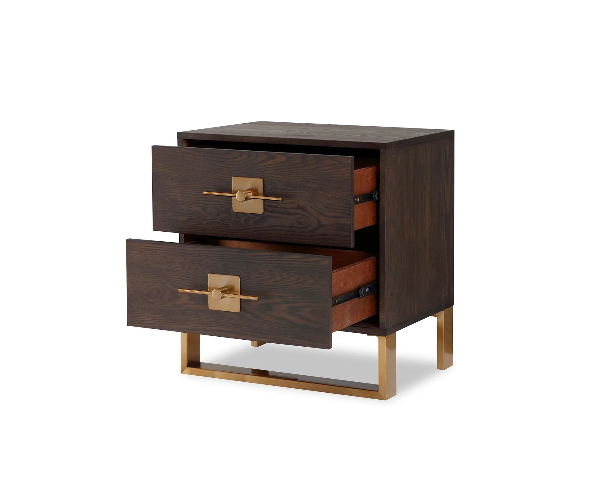 Ophir 2 Drawers Dark Brown Wood Bedside Table