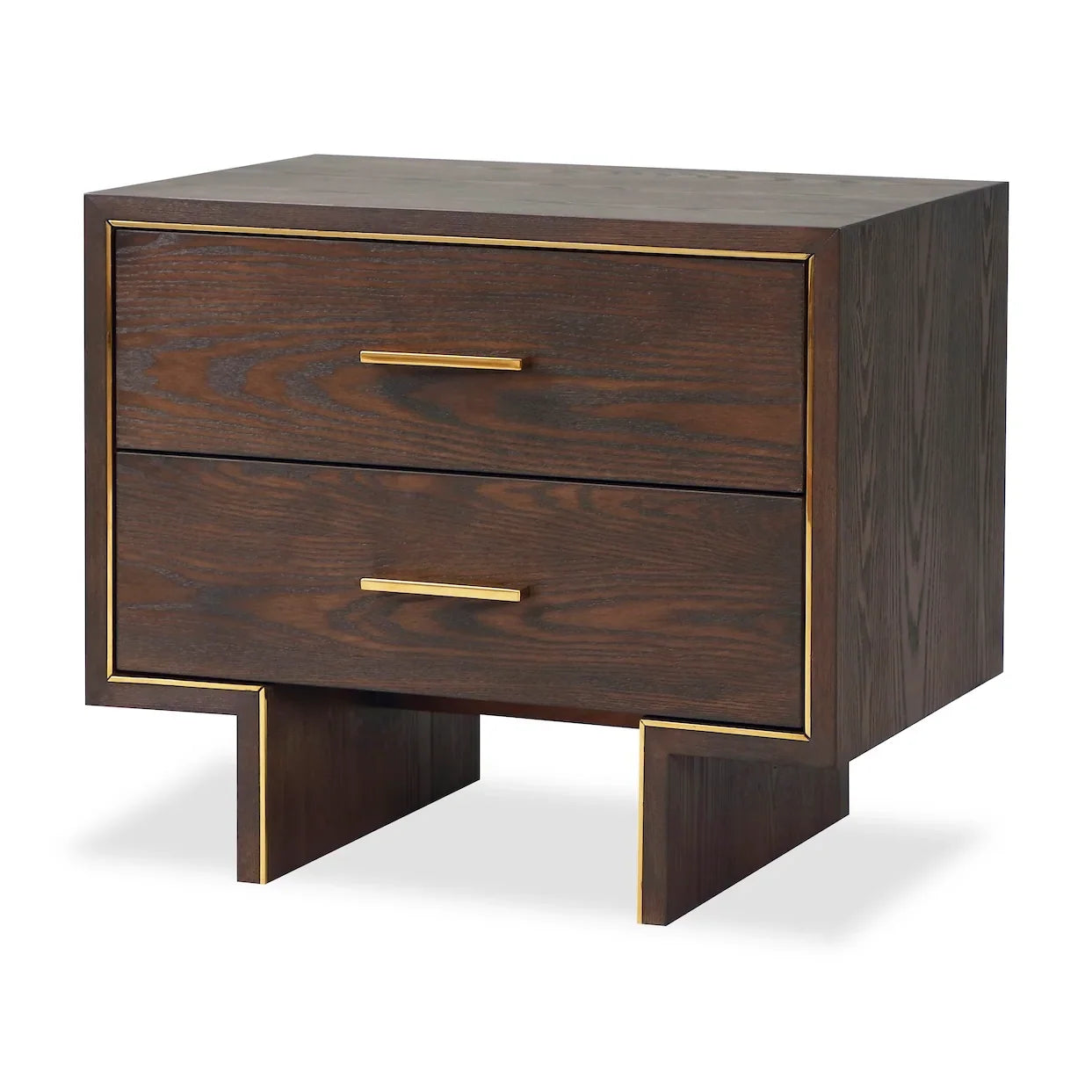 Tigur Dark Brown Wood & Polished Brass Bedside Table