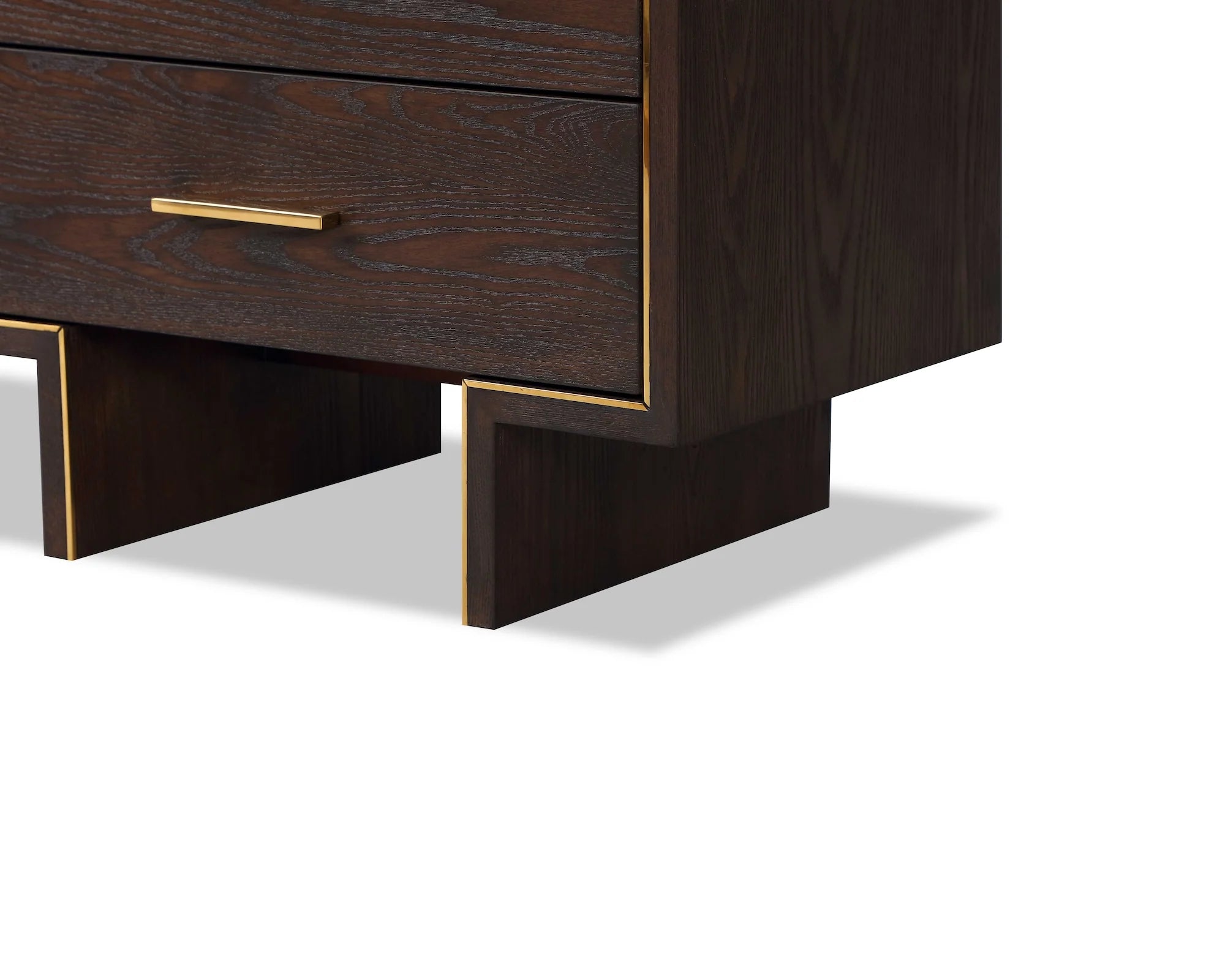 Tigur Dark Brown Wood & Polished Brass Bedside Table
