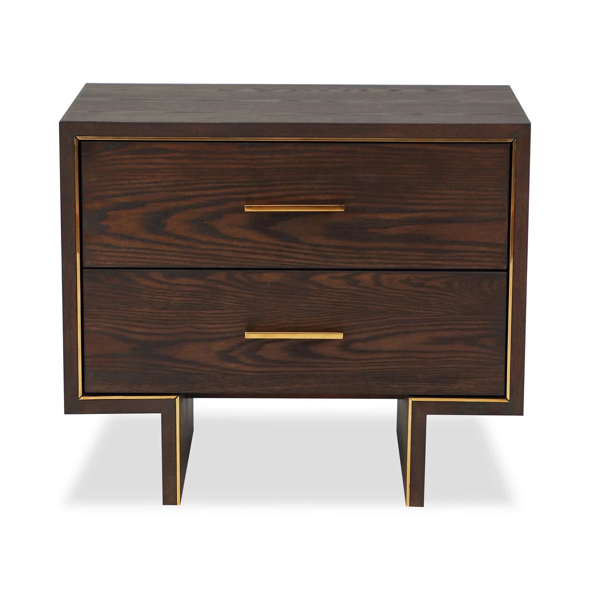 Tigur Dark Brown Wood & Polished Brass Bedside Table