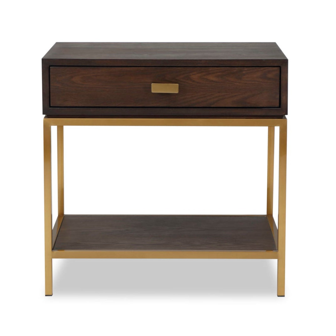 Levi Dark Brown & Brushed Brass Bedside Table