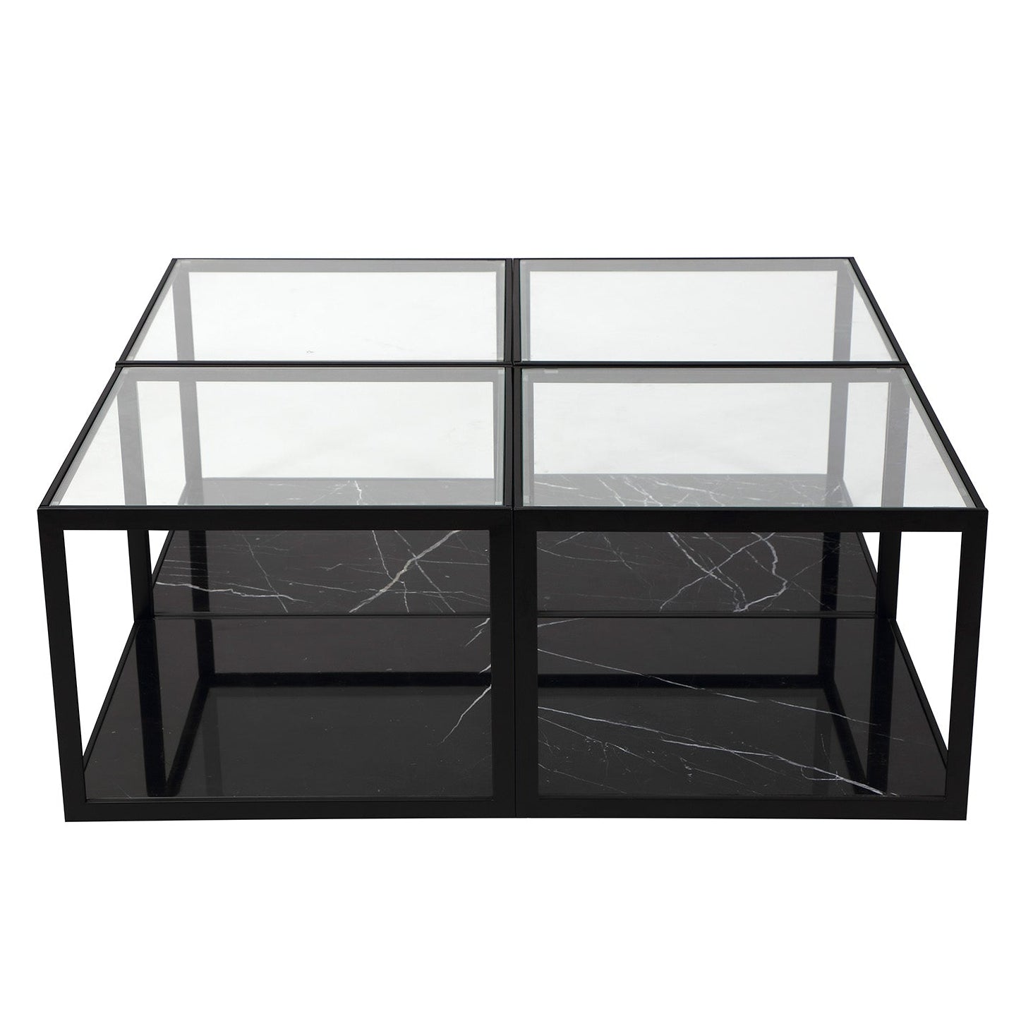 Set of 2 Tamon Black Marble Square Coffee Tables