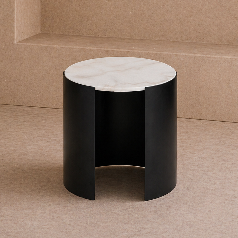 Samba White Marble & Industrial Brown Side Table