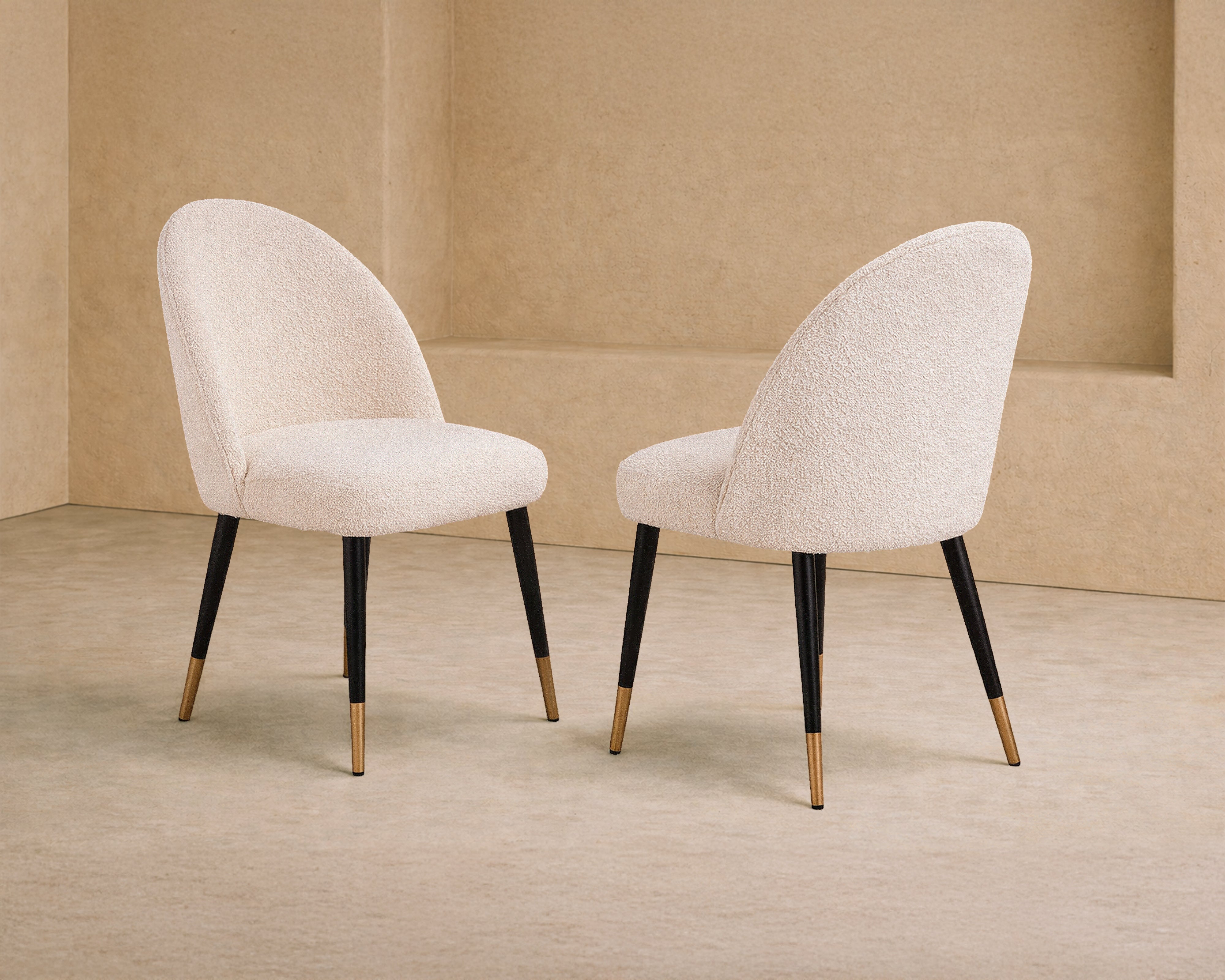 Set of 2 Alfa Dining Chairs - Sand Cream Boucle
