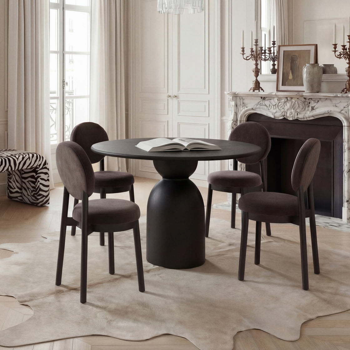 Gaia Black Wood Round Dining Table