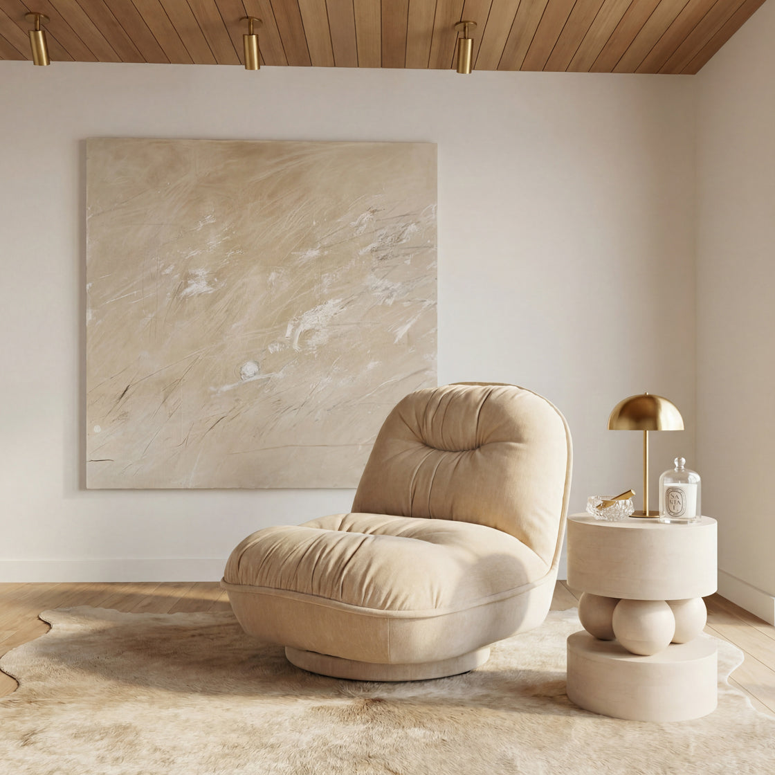 Gray Beige Chenille Swivel Armchair