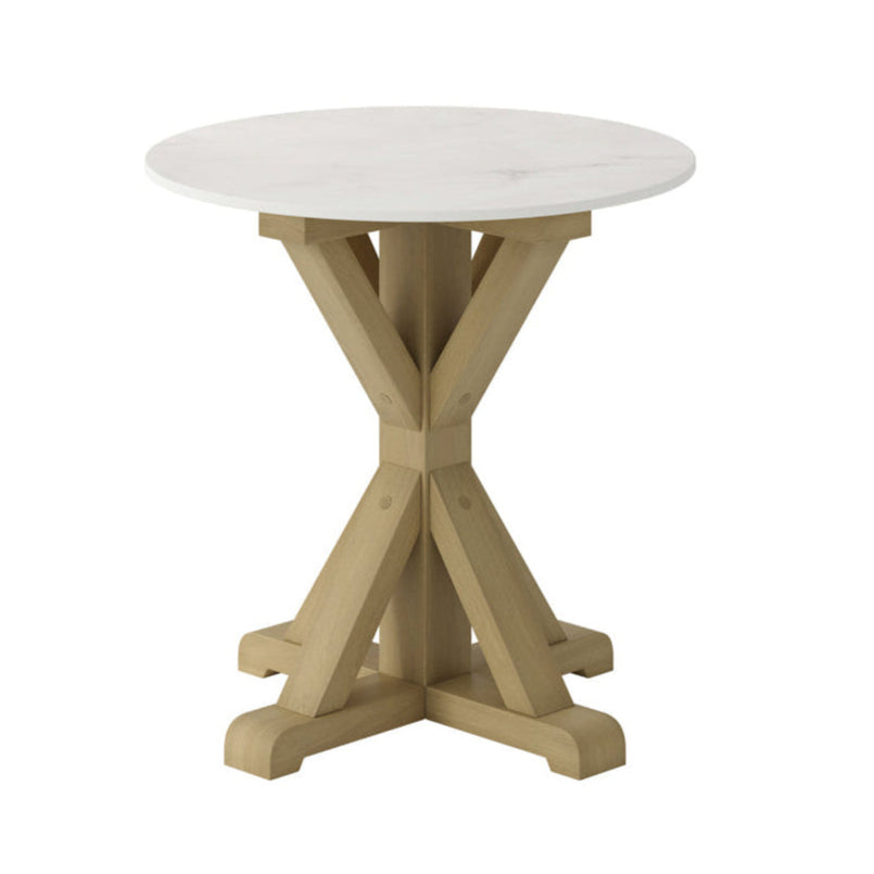 Harrow White Stone & Latte Wood Round Side Table