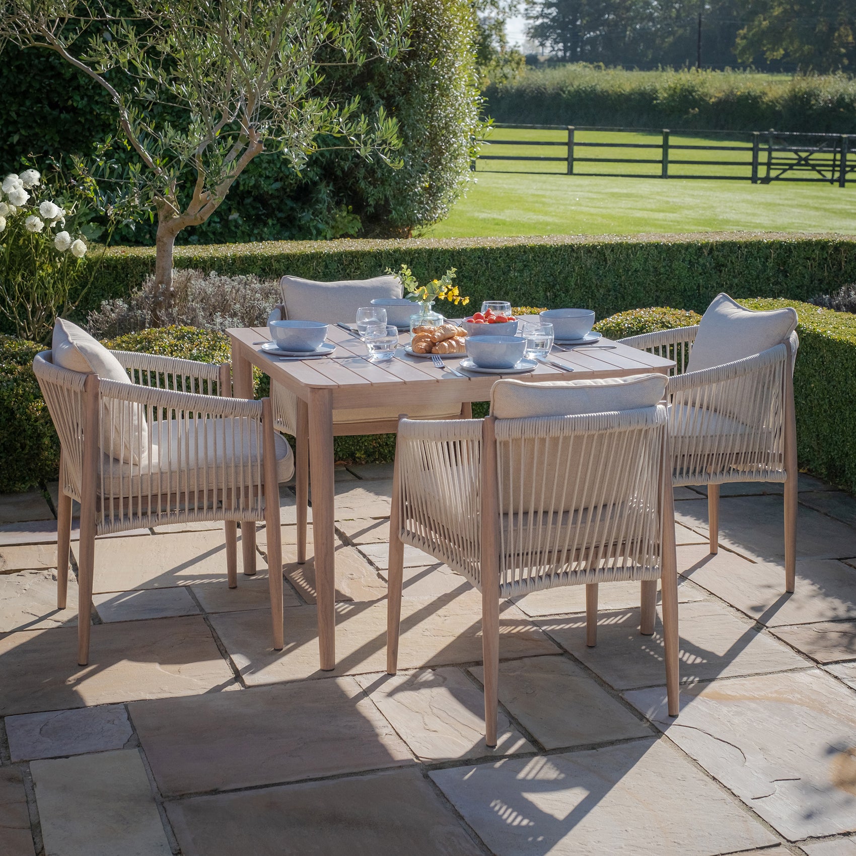 Havana Natural Linen Square Outdoor Dining Set | 4 Seater