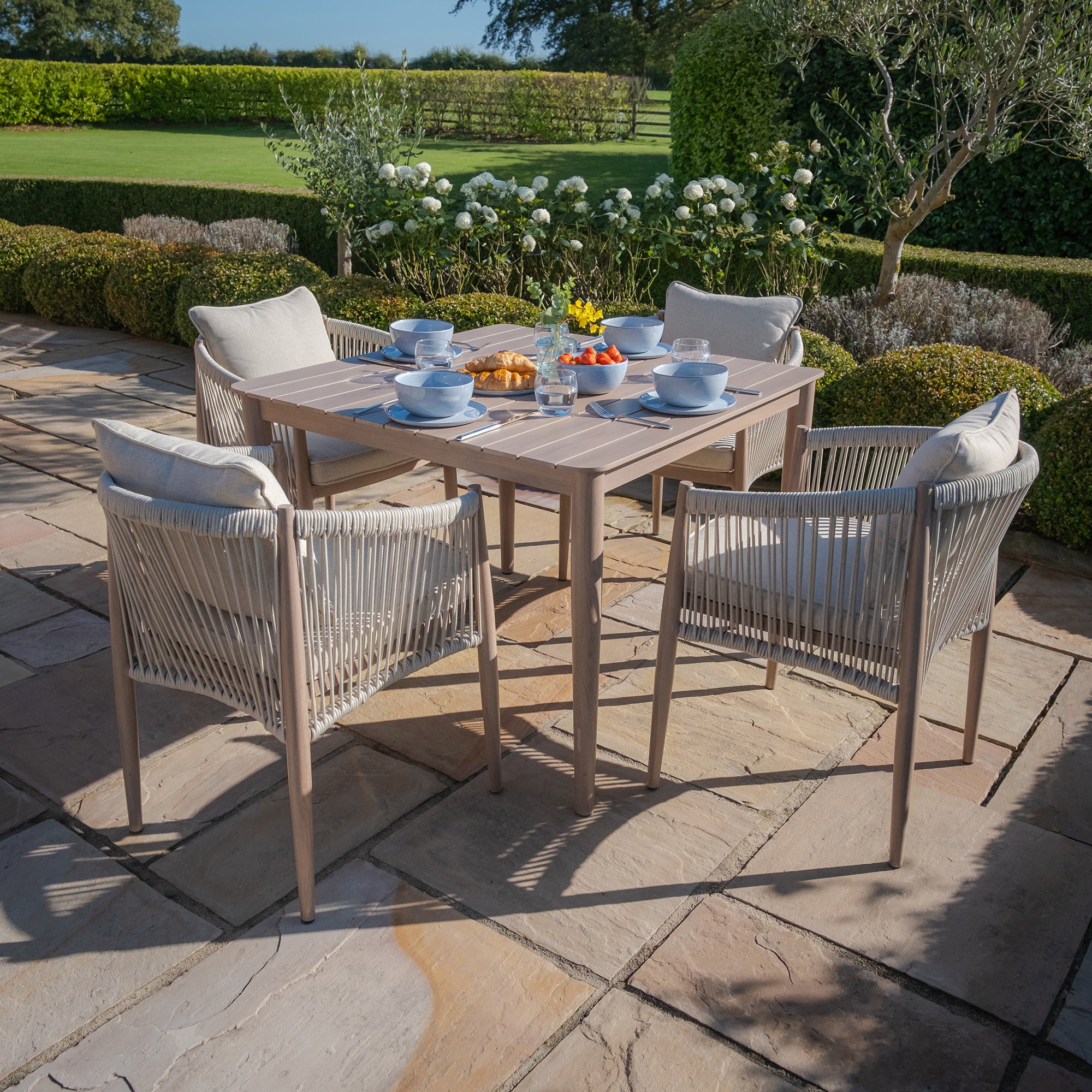 Havana Natural Linen Square Outdoor Dining Set | 4 Seater