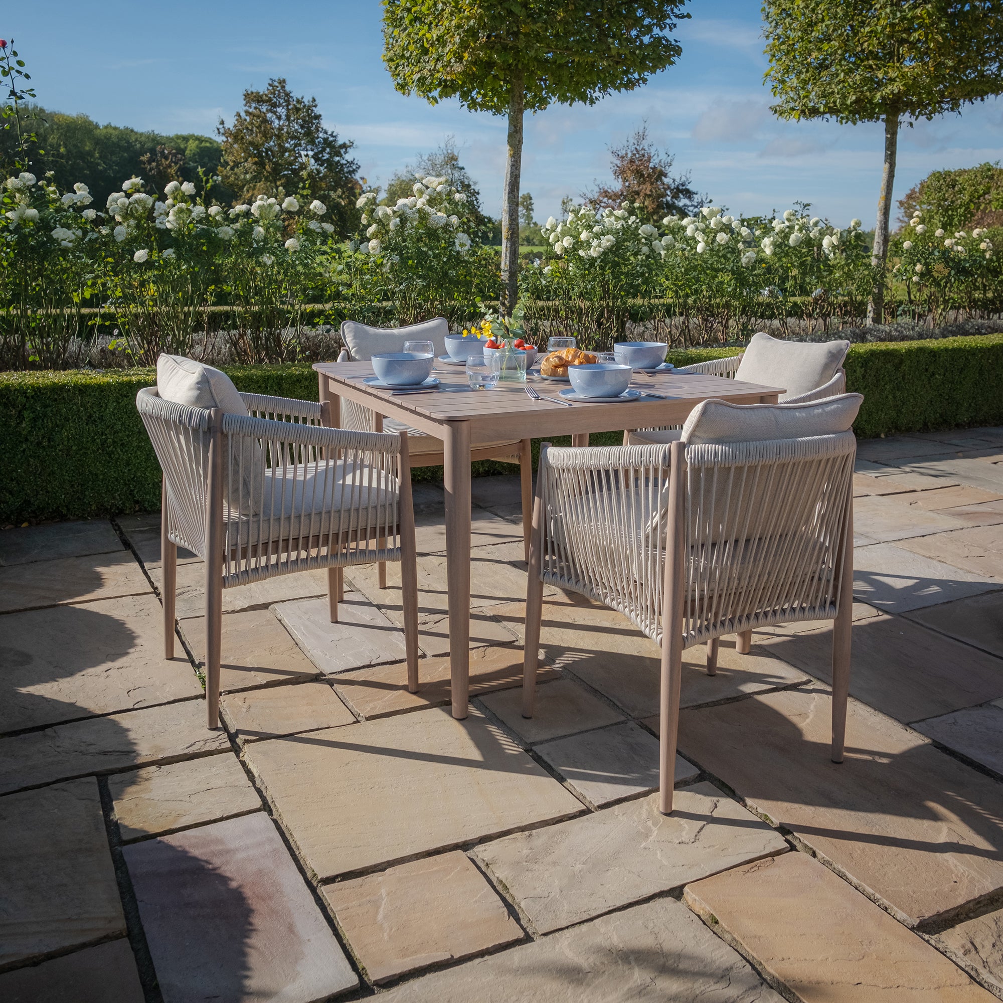 Havana Natural Linen Square Outdoor Dining Set | 4 Seater