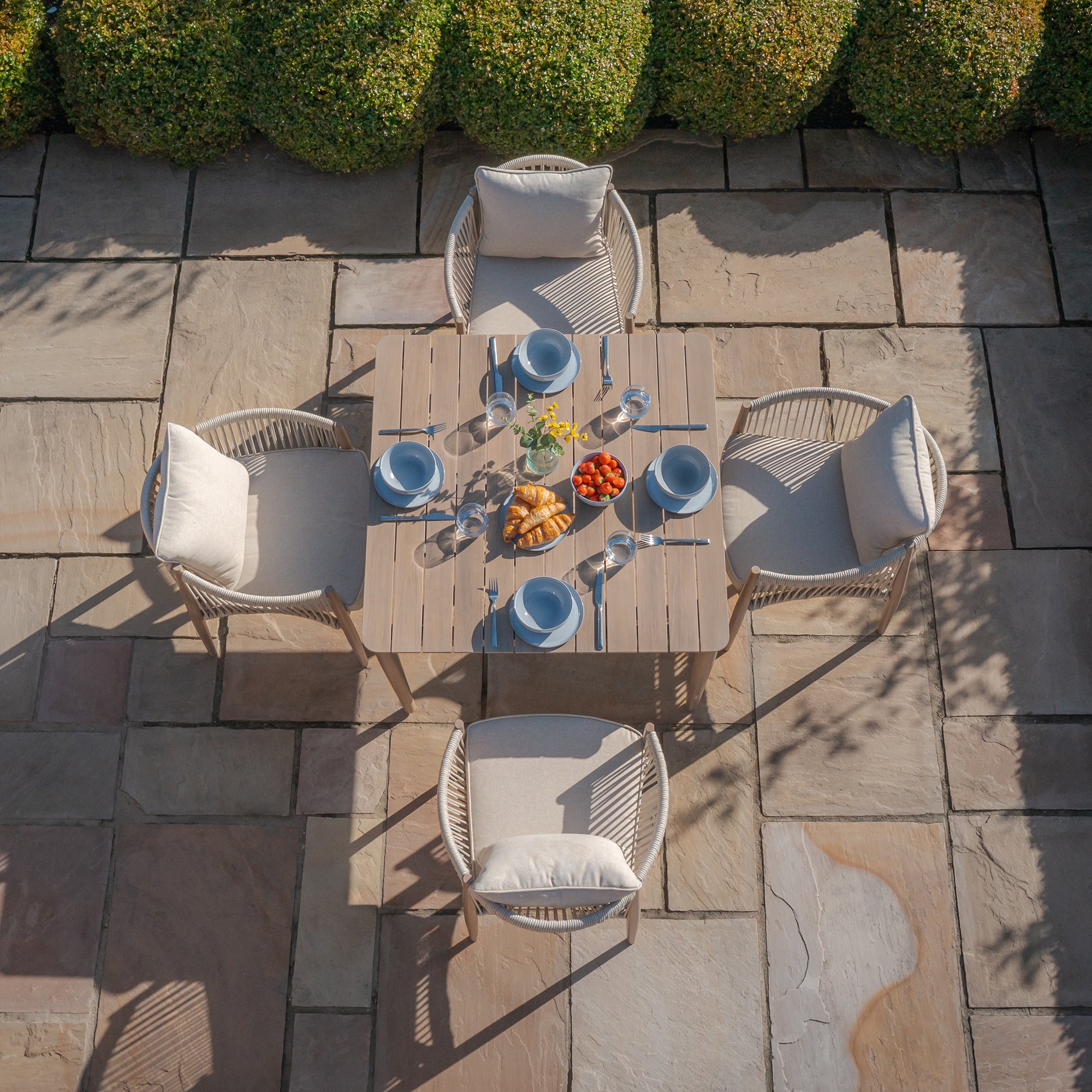 Havana Natural Linen Square Outdoor Dining Set | 4 Seater
