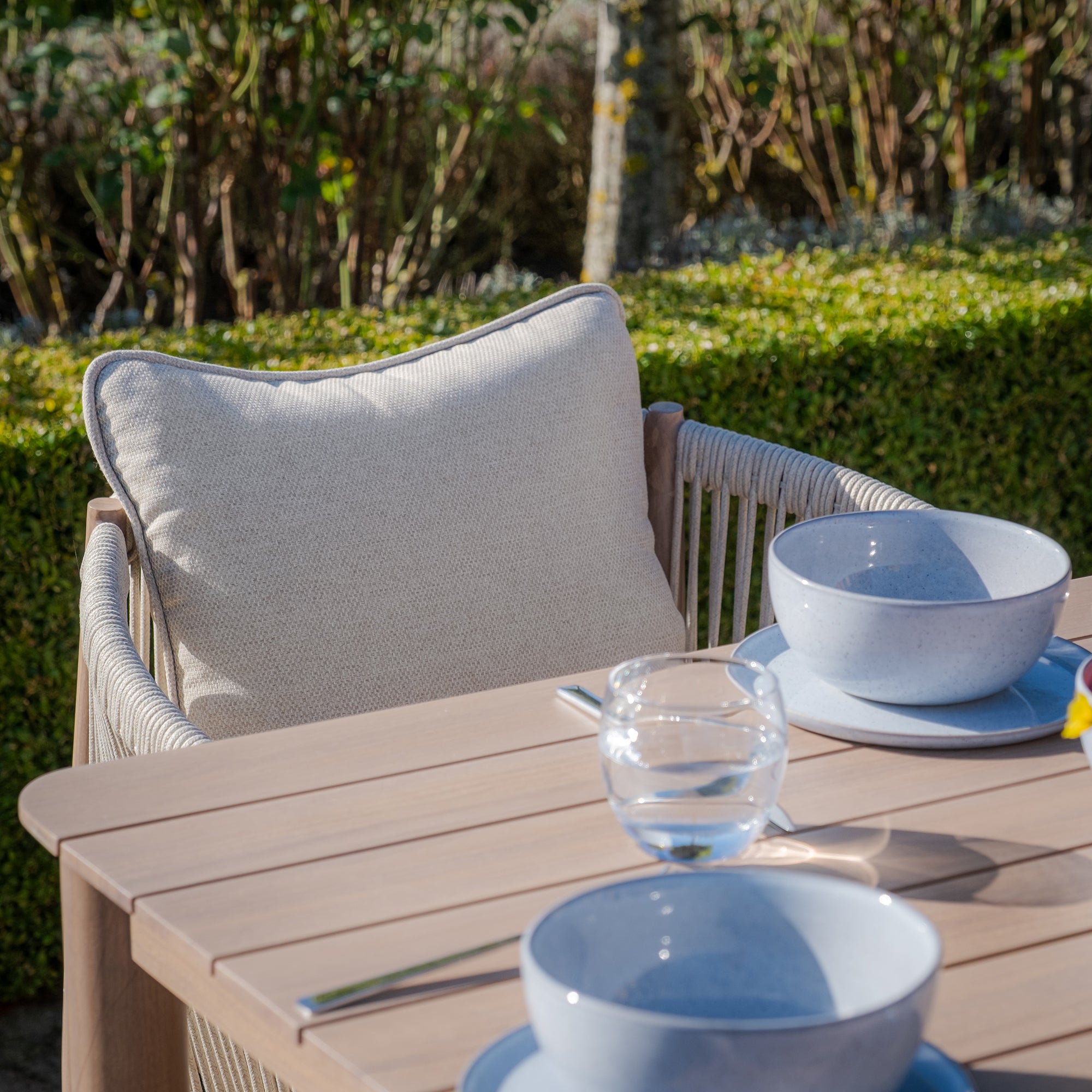 Havana Natural Linen Square Outdoor Dining Set | 4 Seater