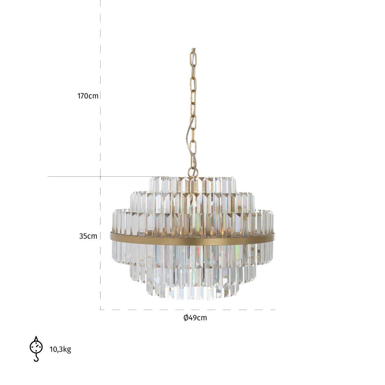 Richmond Interiors Desire Brushed Gold Crystal Glass Chandelier Small