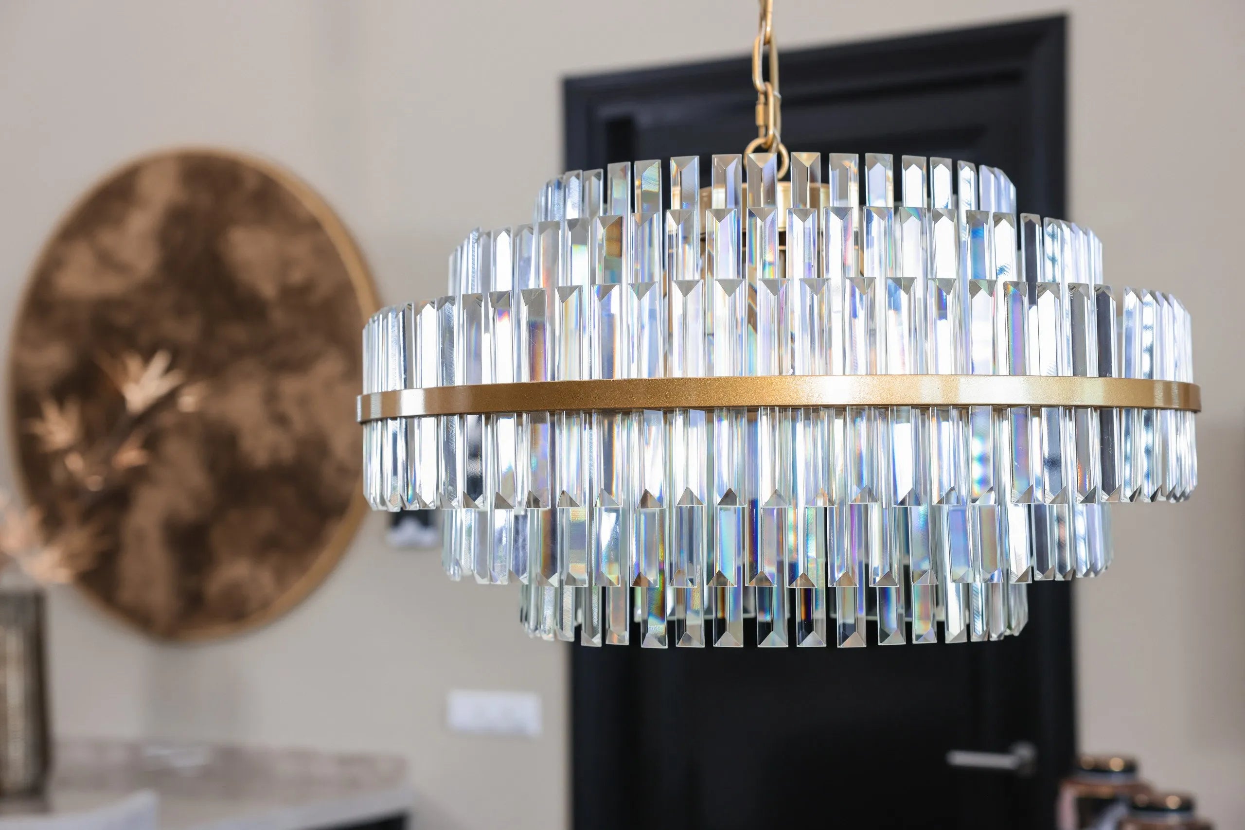 Richmond Interiors Desire Brushed Gold Crystal Glass Chandelier Large