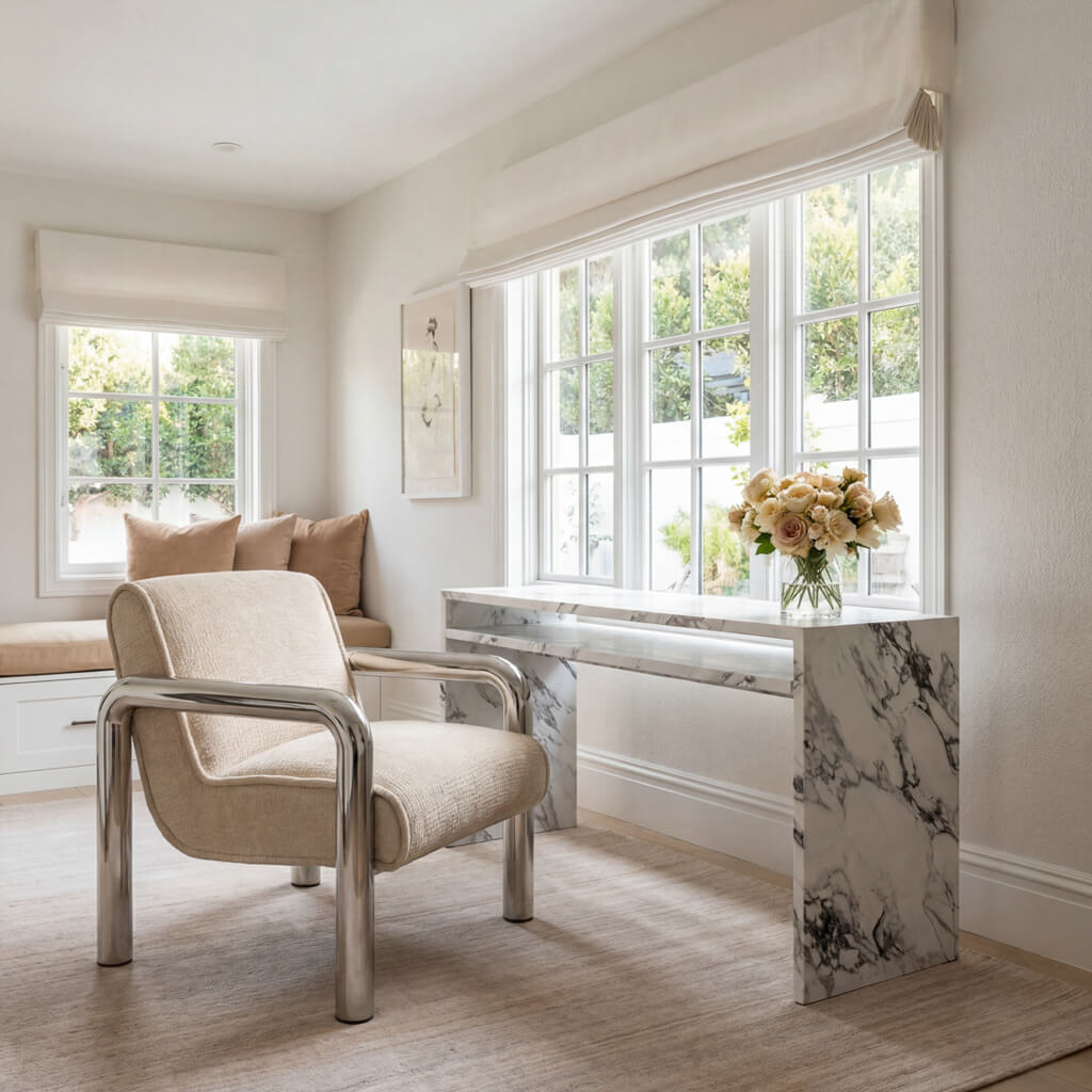 Haider Shortbread Beige Velvet & Chrome Armchair