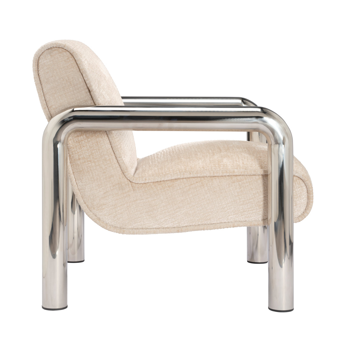 Haider Shortbread Beige Velvet & Chrome Armchair