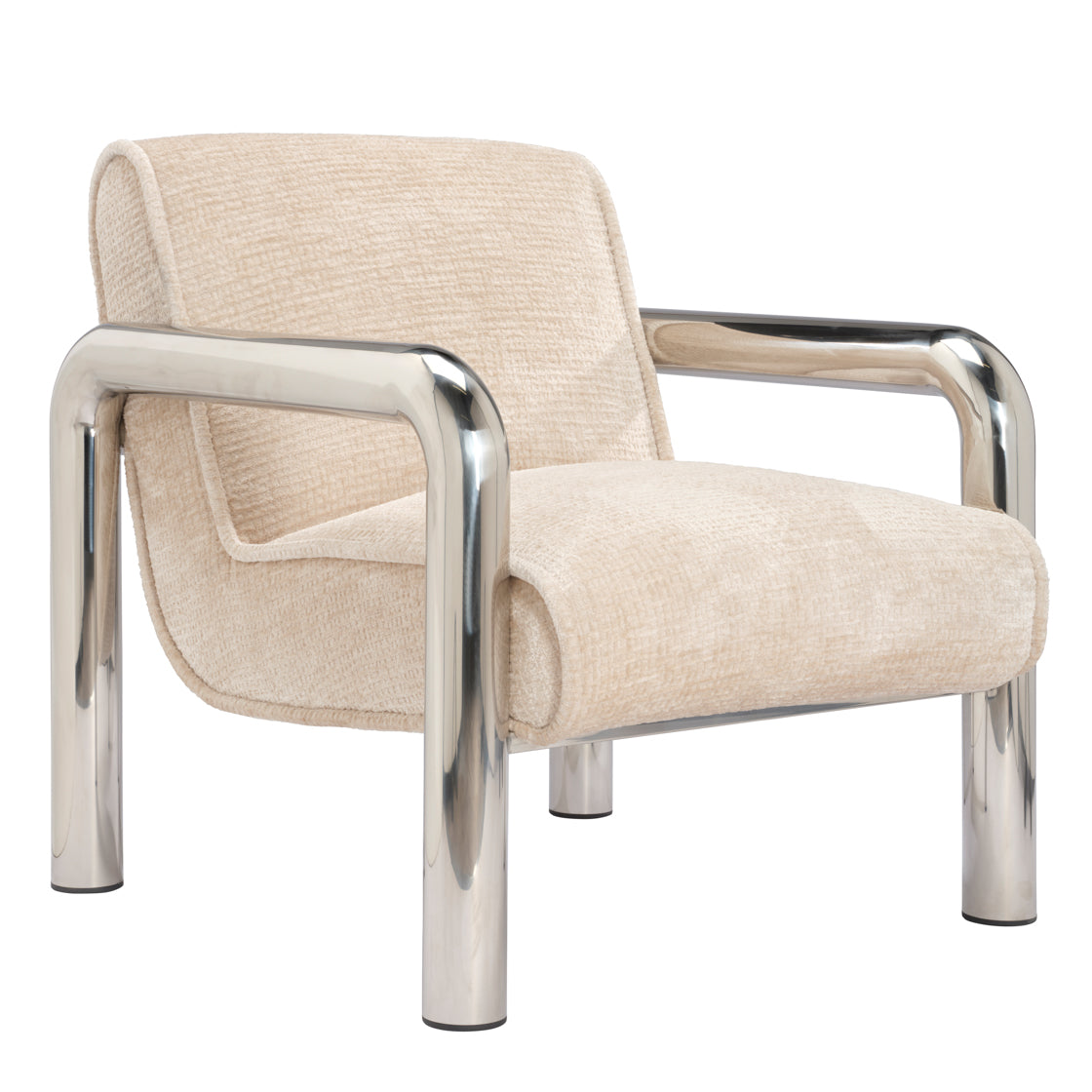 Haider Shortbread Beige Velvet & Chrome Armchair