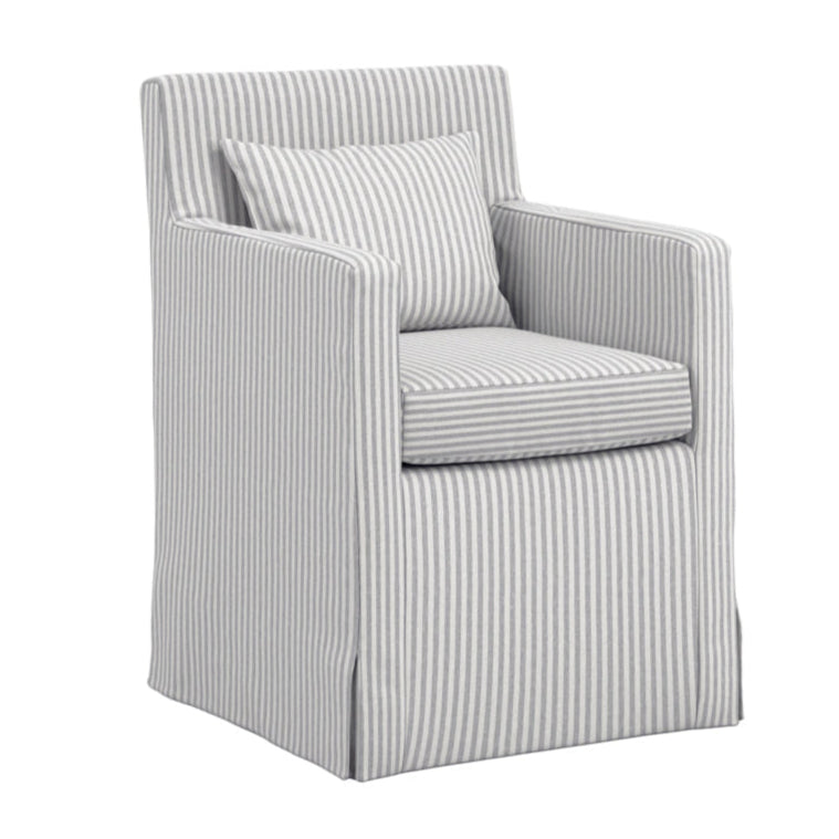 Hettie Grey Thin Stripe Dining Chair with Arms