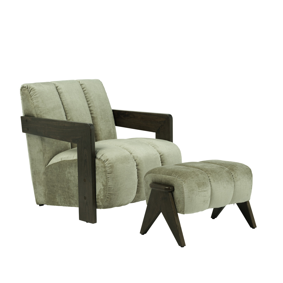 Hudson Dusty Sage Chair and Foot Stool lifestyle