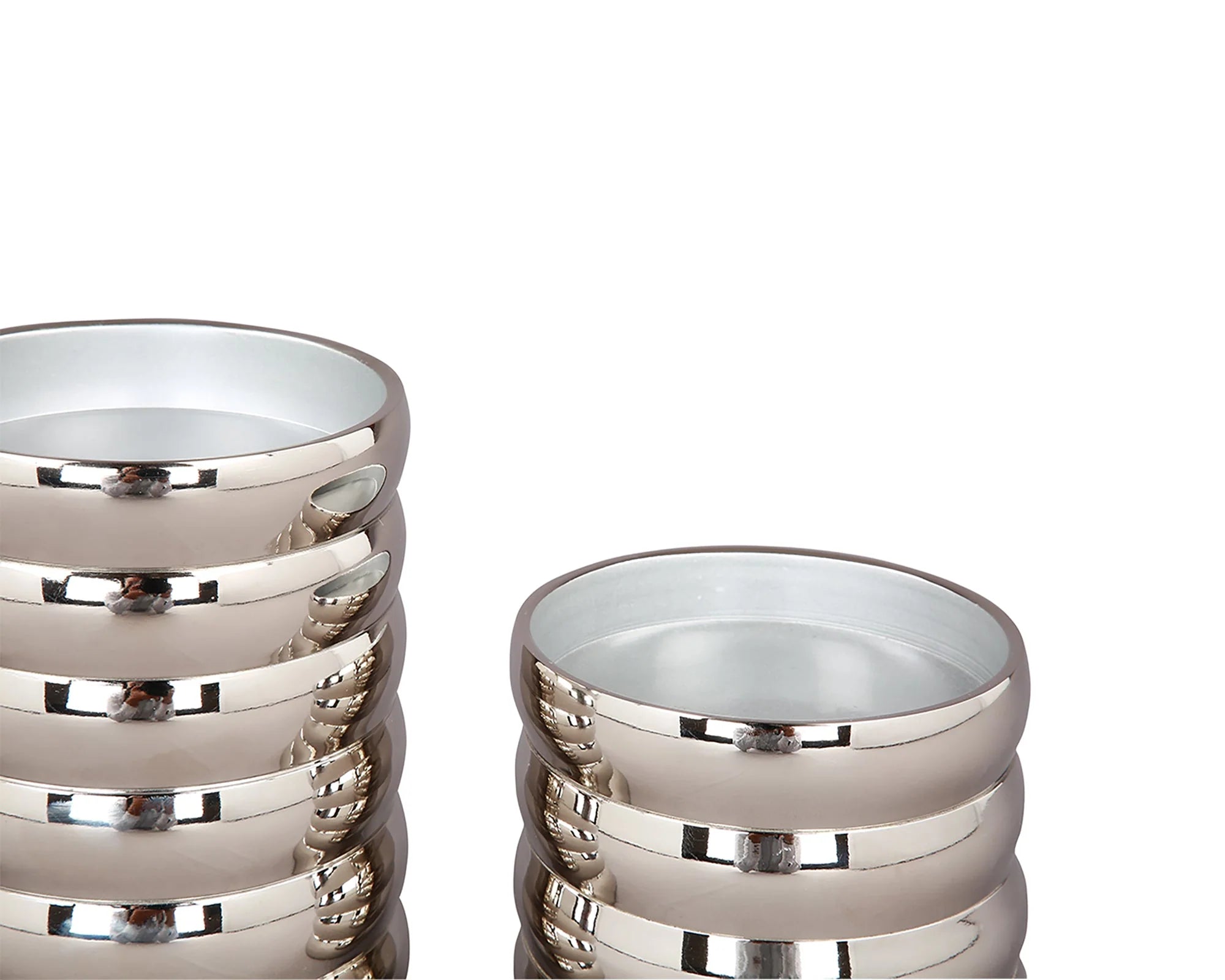 Large Nickel-Plated Ribbed Pillar Candle Holder