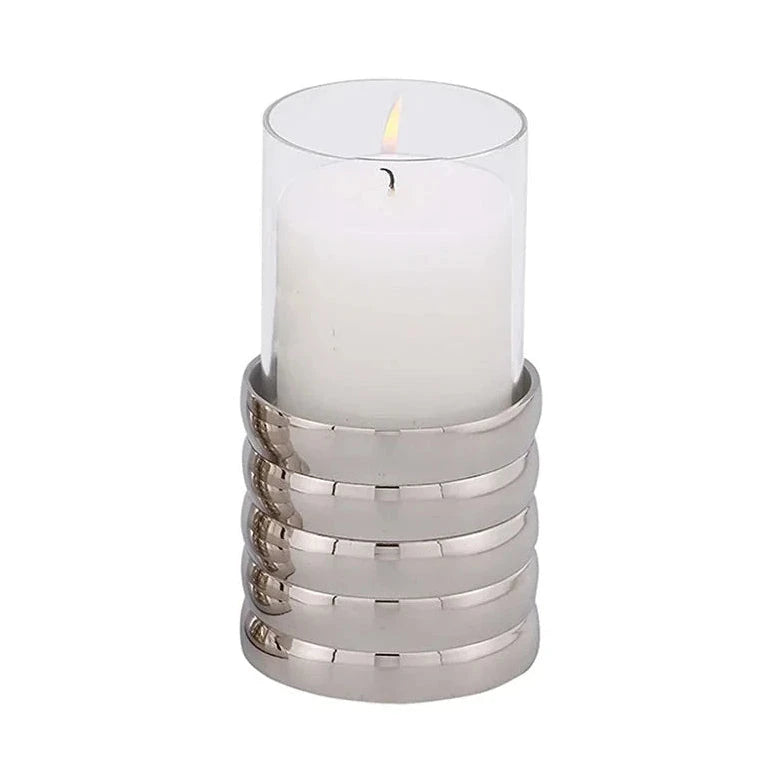 Small Nickel-Plated Ribbed Pillar Candle Holder