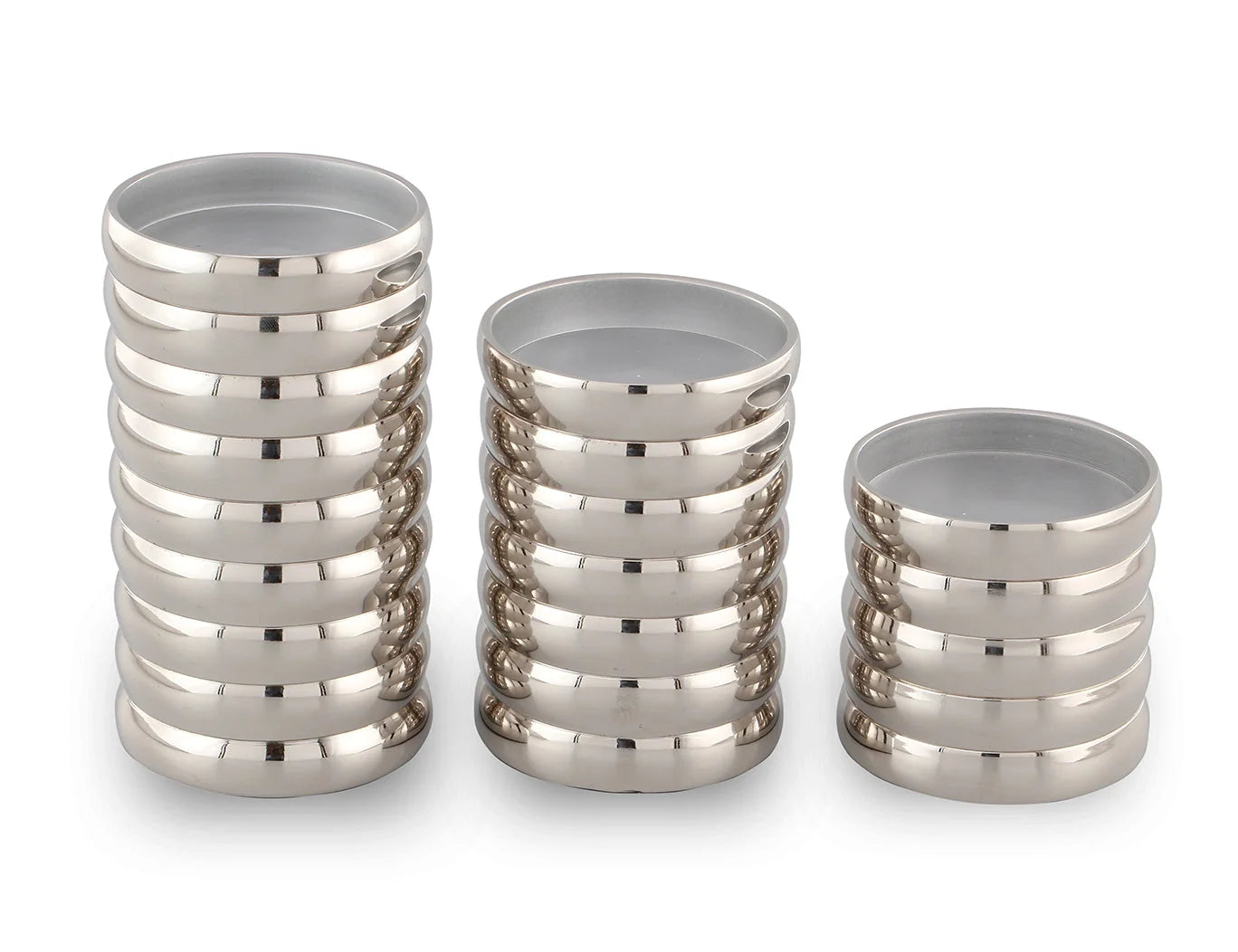 Small Nickel-Plated Ribbed Pillar Candle Holder