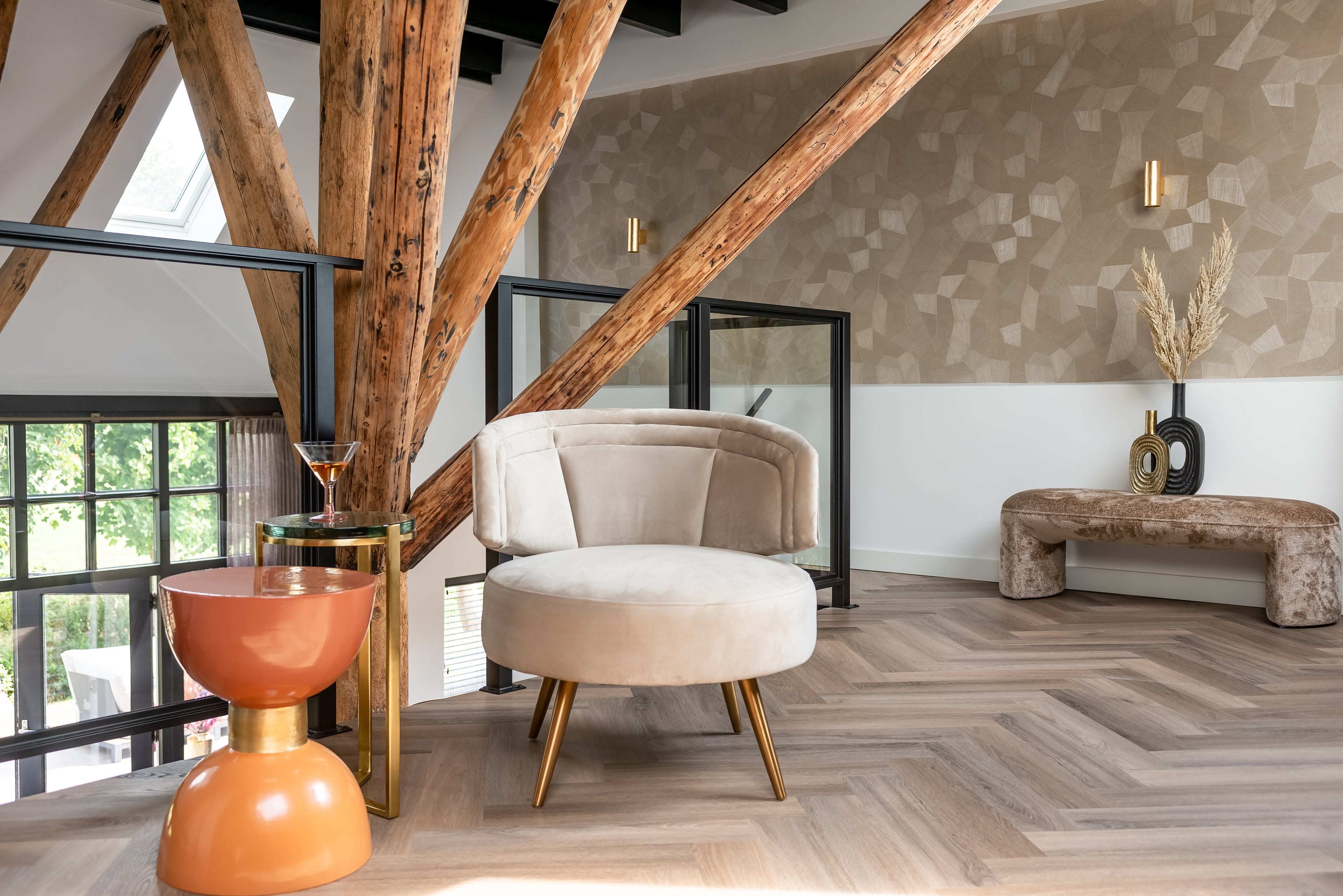 Richmond Interiors Hazel Taupe Khaki Velvet & Bronze Legs Armchair