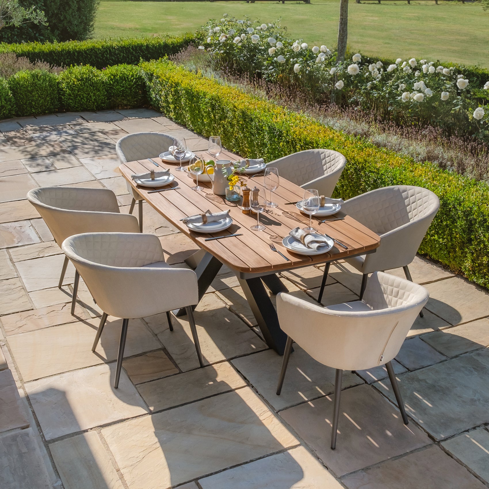 Jakarta Teak Oval Dining Table with Ambition Dining Chairs - Oatmeal