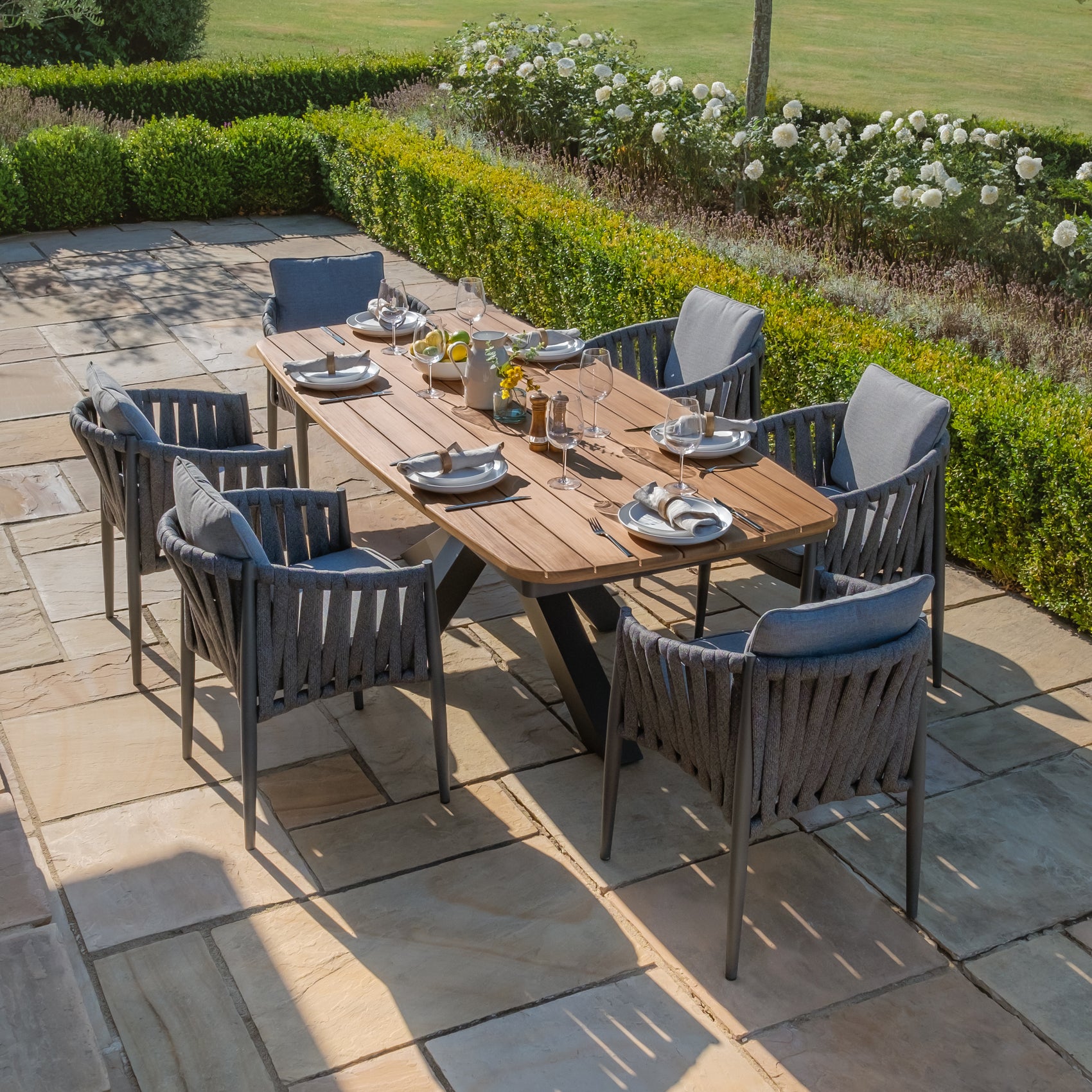 Jakarta Teak Oval Dining Table with Milan Dining Chairs - Charcoal