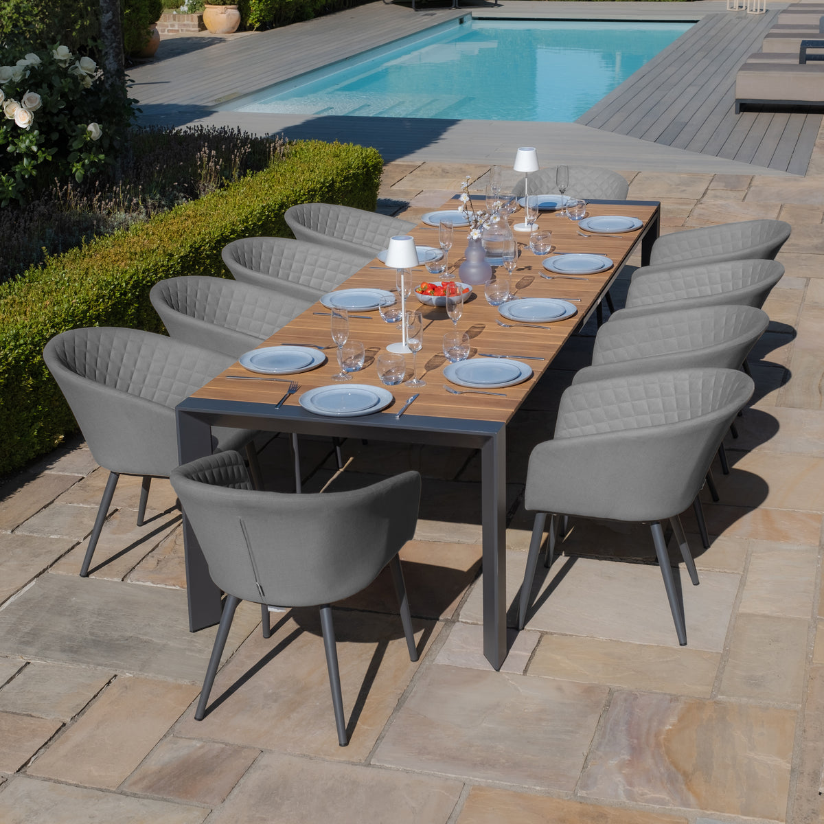 Jakarta Teak Rectangular Extending Dining Table with Ambition Dining Chairs - Flanelle