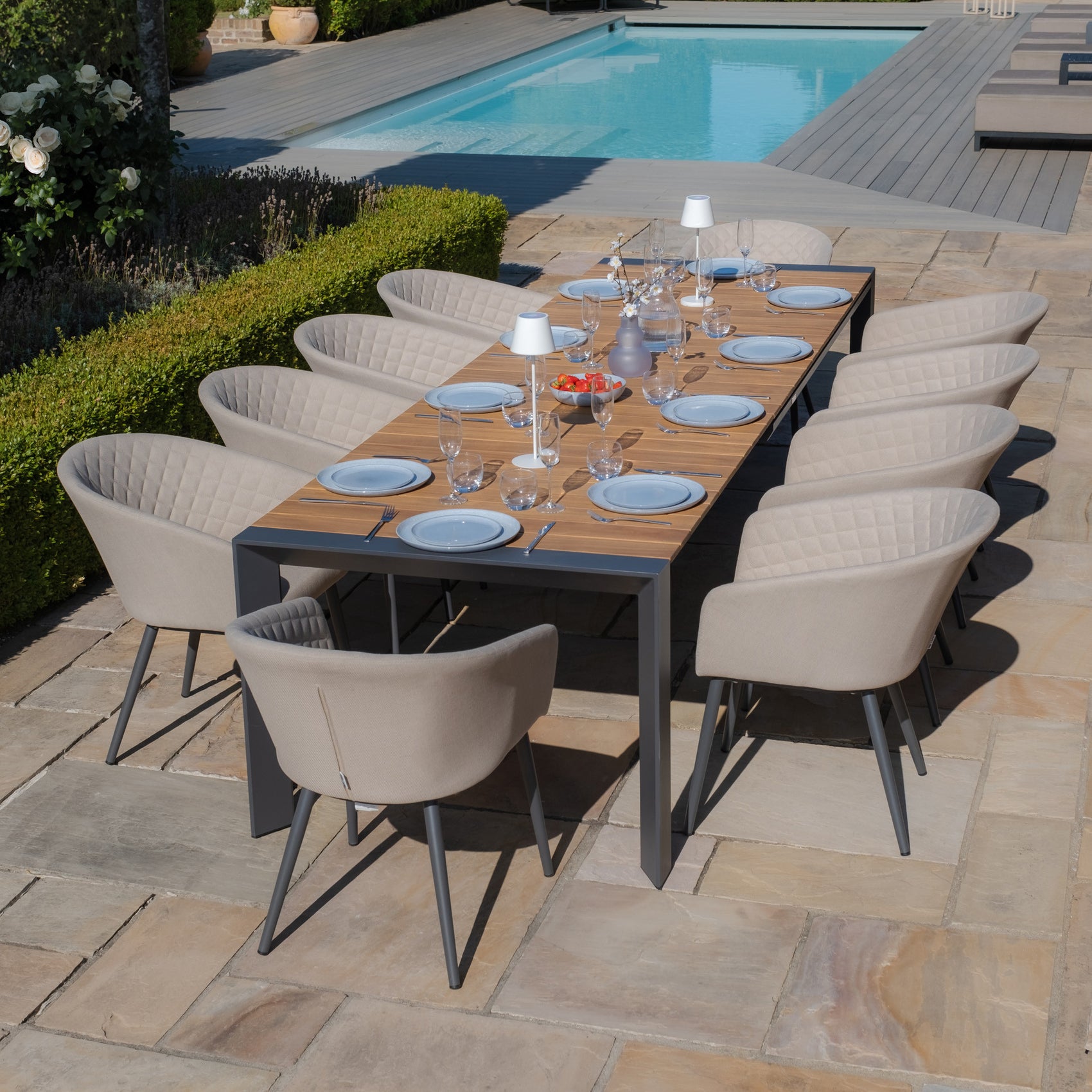Jakarta Teak Rectangular Extending Dining Table with Ambition Dining Chairs - Oatmeal