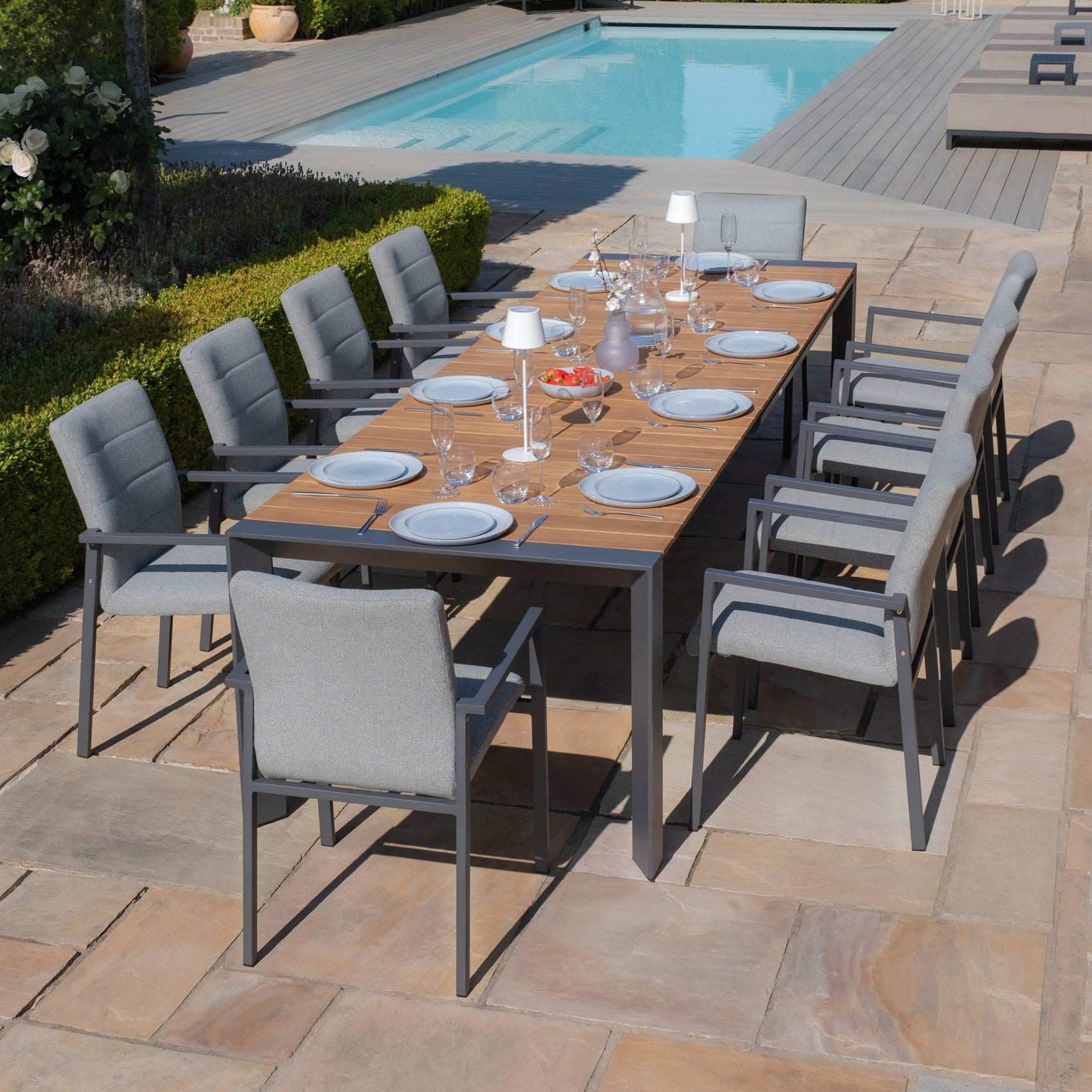 Jakarta Teak Rectangular Extending Dining Table with Ibiza Dining Chairs - Zinc Grey