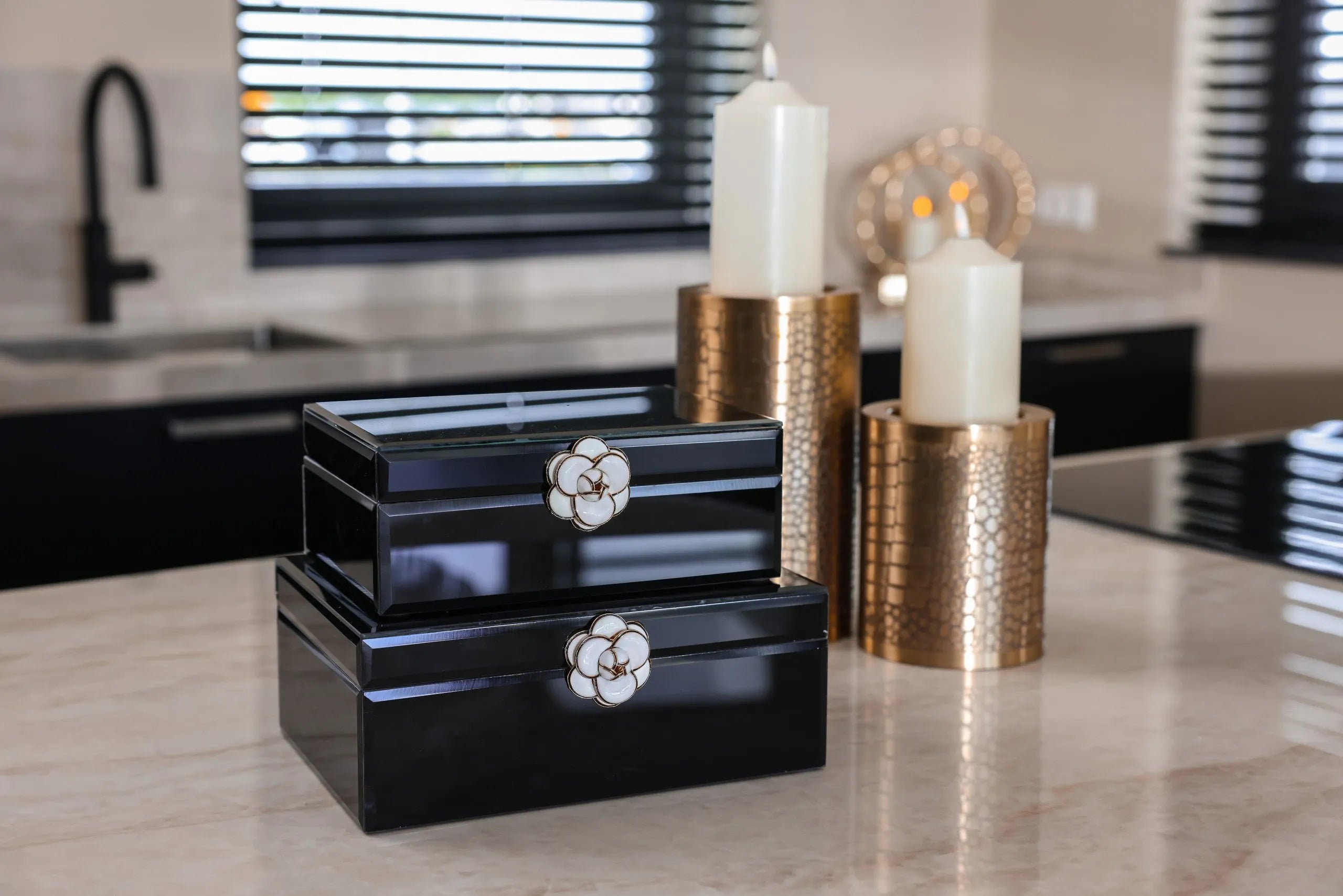 Richmond Interiors Vivy Black Glass Jewellery Box Large