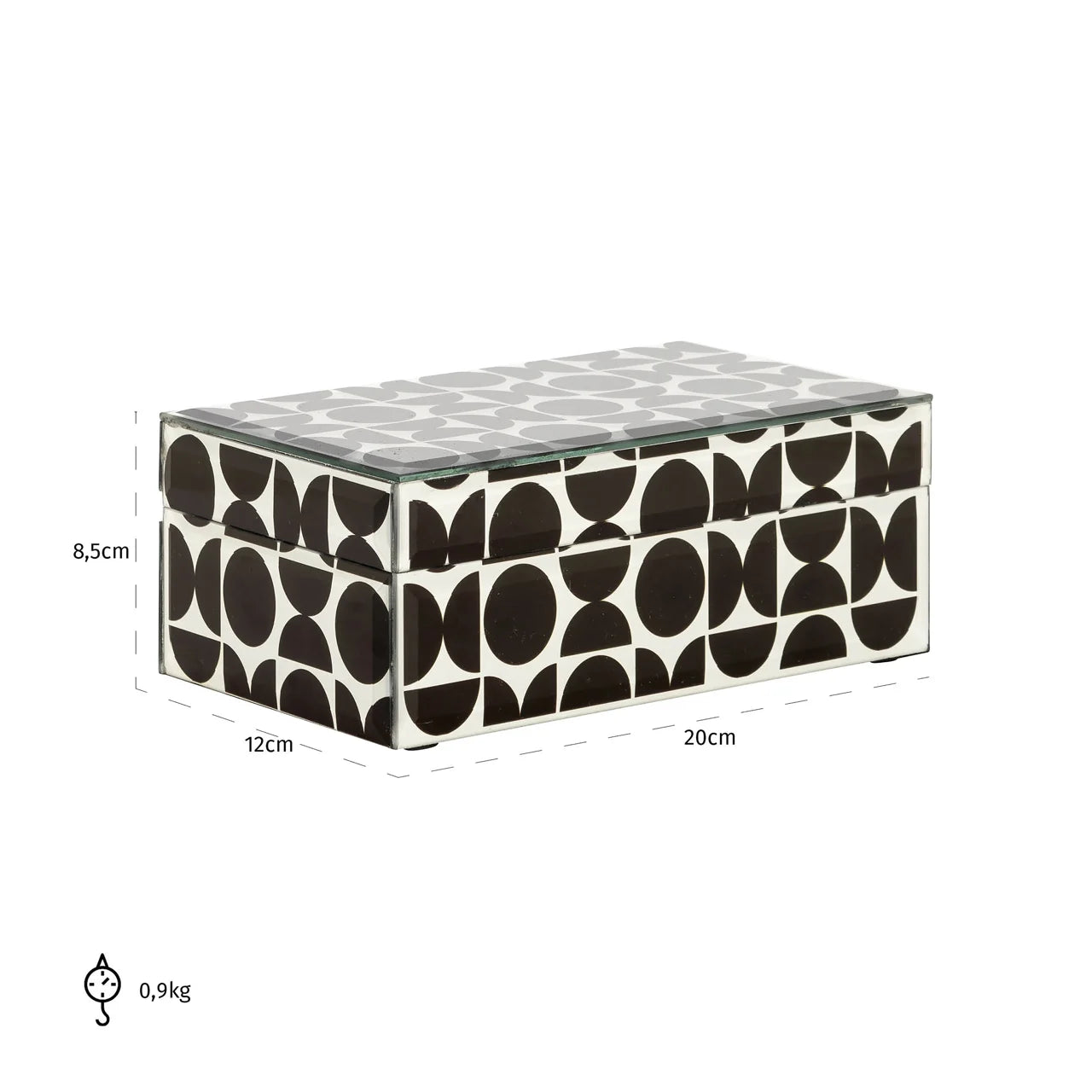 Richmond Interiors Vivian Black & White Glass Jewellery Box Small